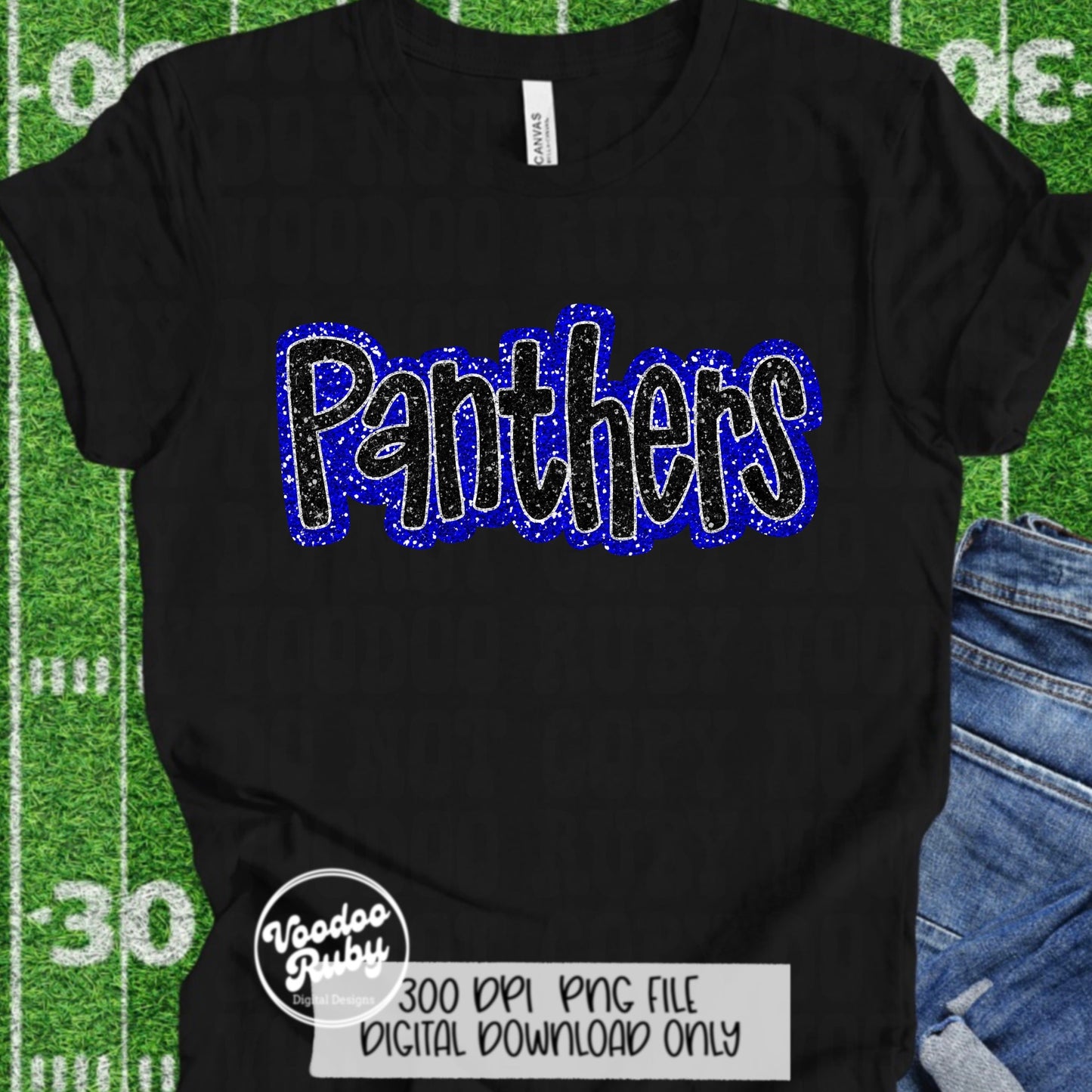 Panthers PNG Design Sequins Glitter Hand Drawn Digital Download Faux Sequins Patch PNG Printable Faux Appliqué Panthers Football DTF