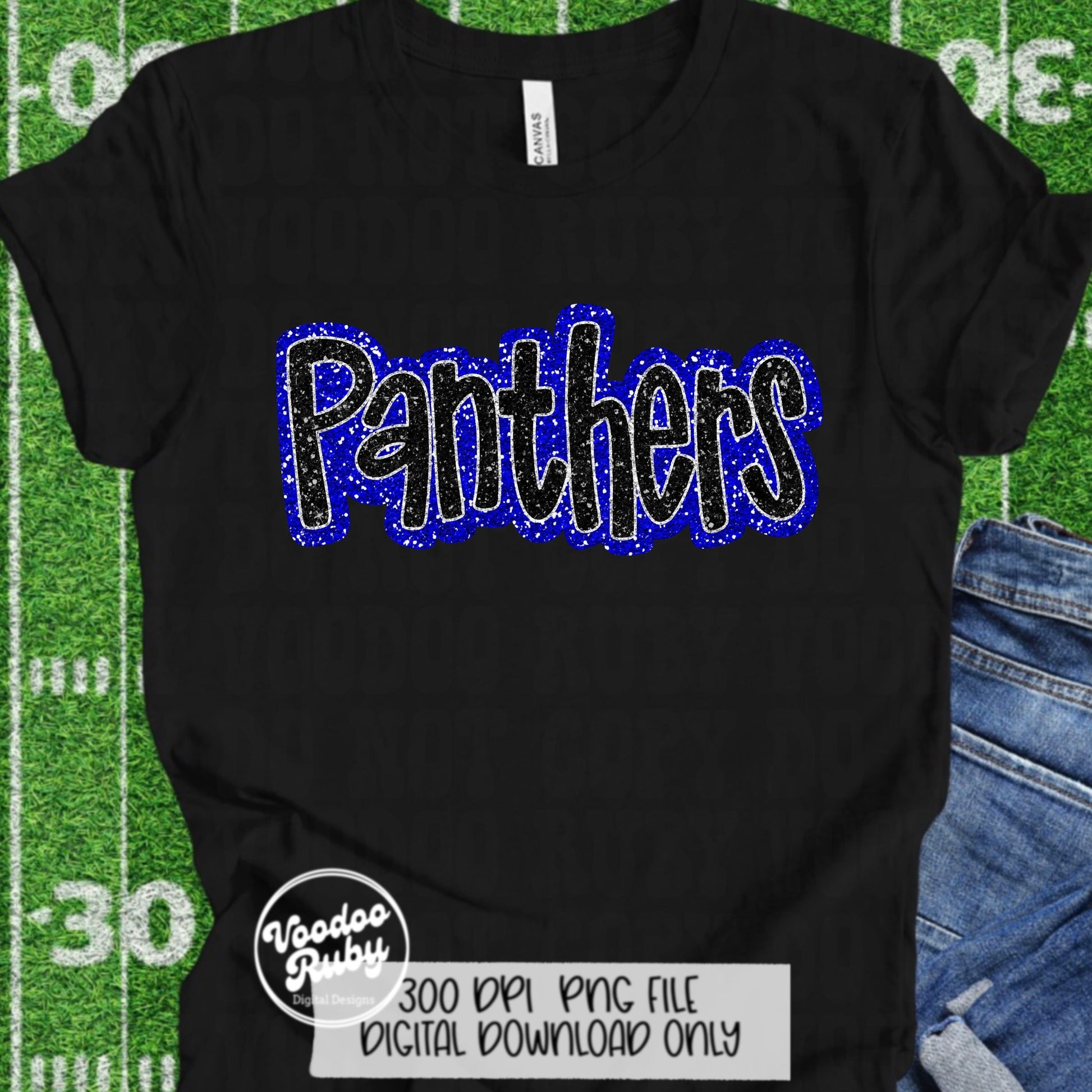 Panthers PNG Design Sequins Glitter Hand Drawn Digital Download Faux Sequins Patch PNG Printable Faux Appliqué Panthers Football DTF