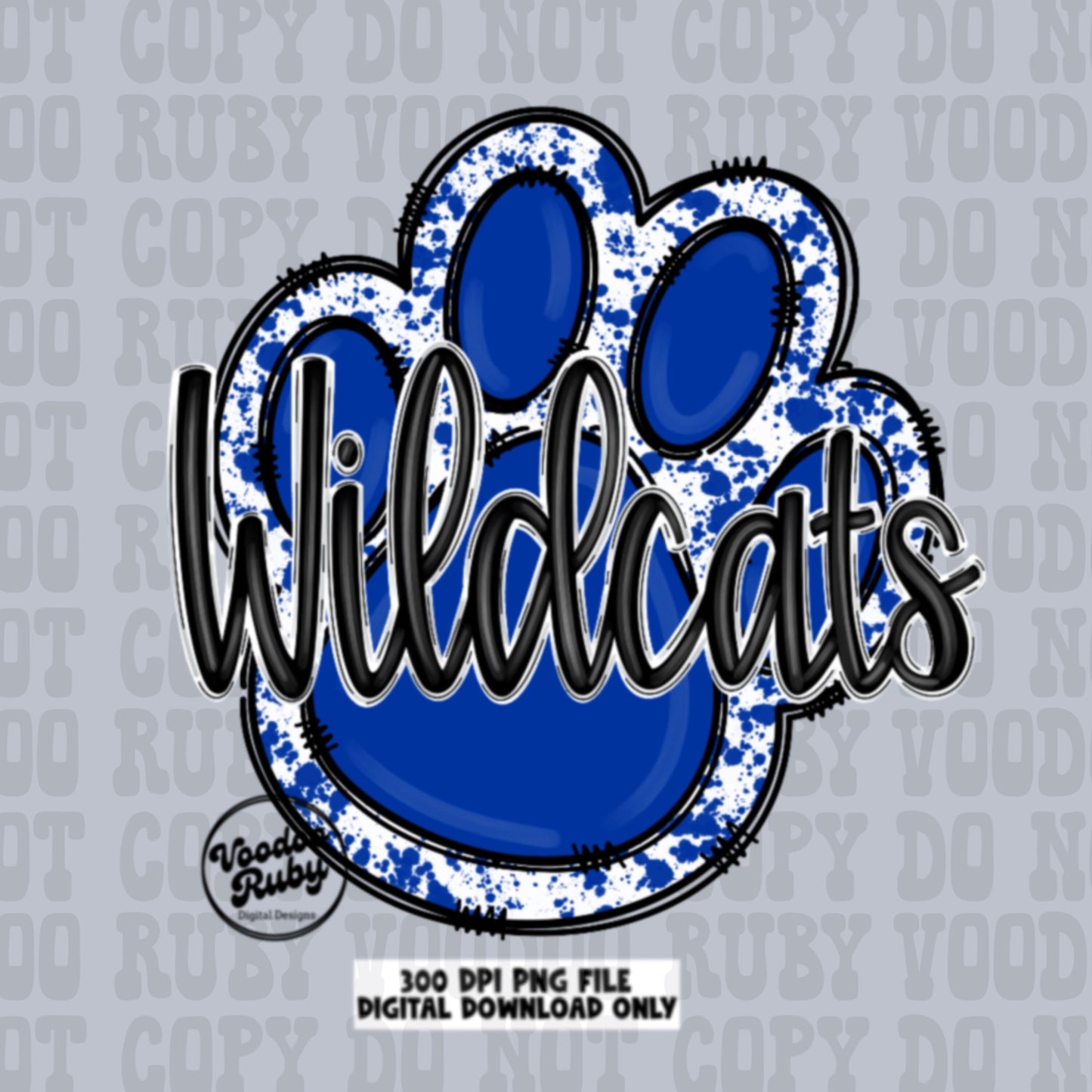 Wildcats PNG Design Sublimation Hand Drawn Digital Download Football PNG Blue White Wildcats png Mascot DTF Printable Clip Art