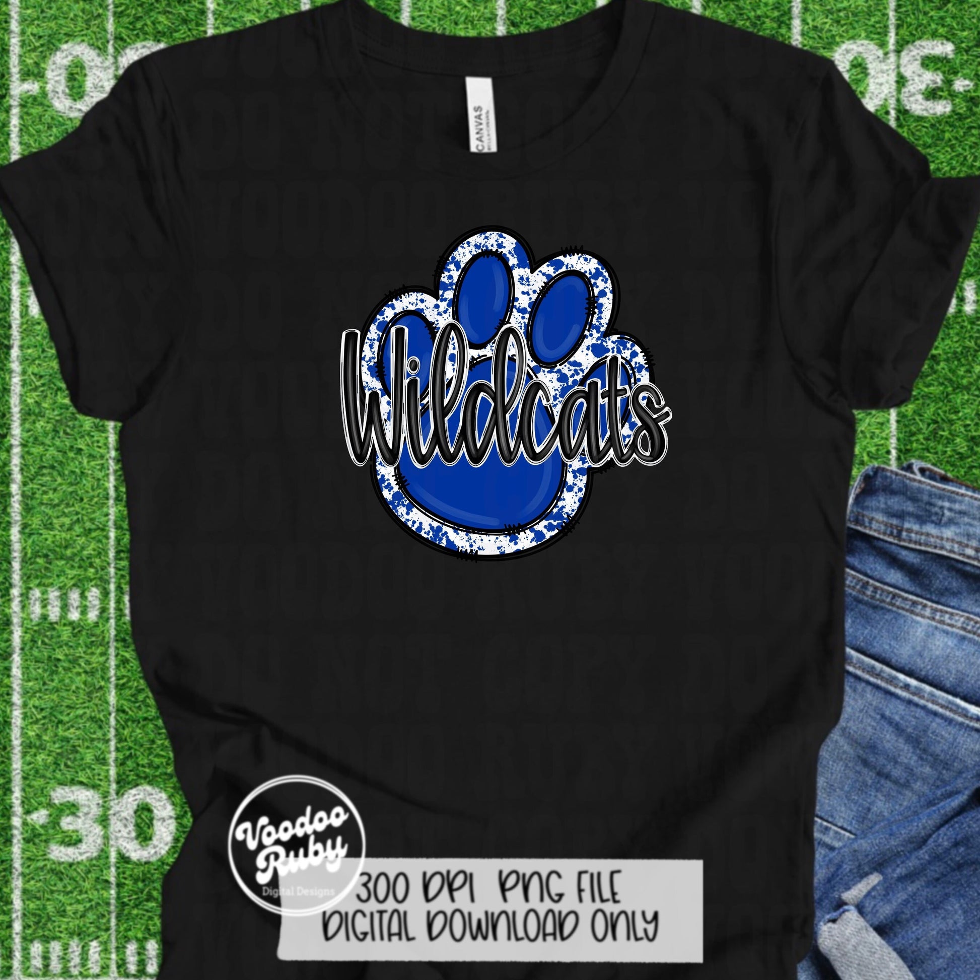 Wildcats PNG Design Sublimation Hand Drawn Digital Download Football PNG Blue White Wildcats png Mascot DTF Printable Clip Art