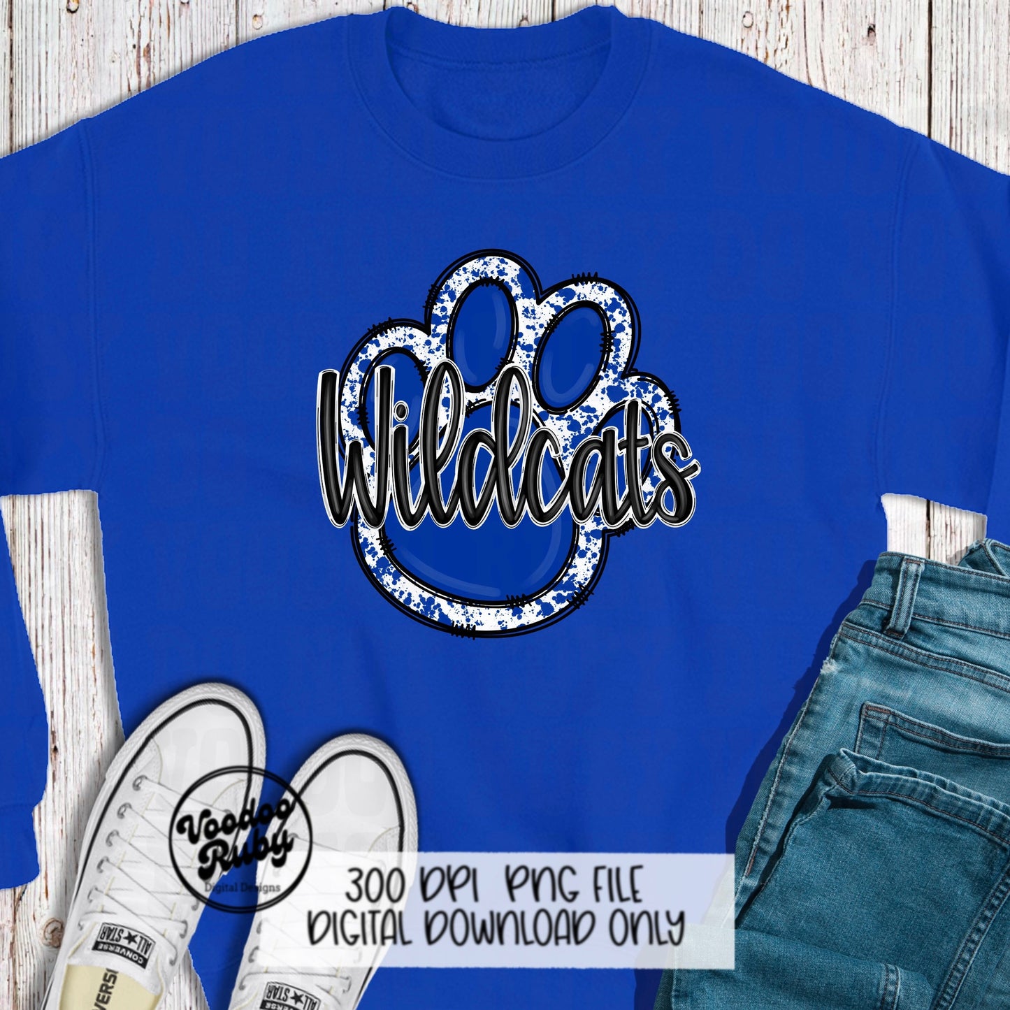 Wildcats PNG Design Sublimation Hand Drawn Digital Download Football PNG Blue White Wildcats png Mascot DTF Printable Clip Art