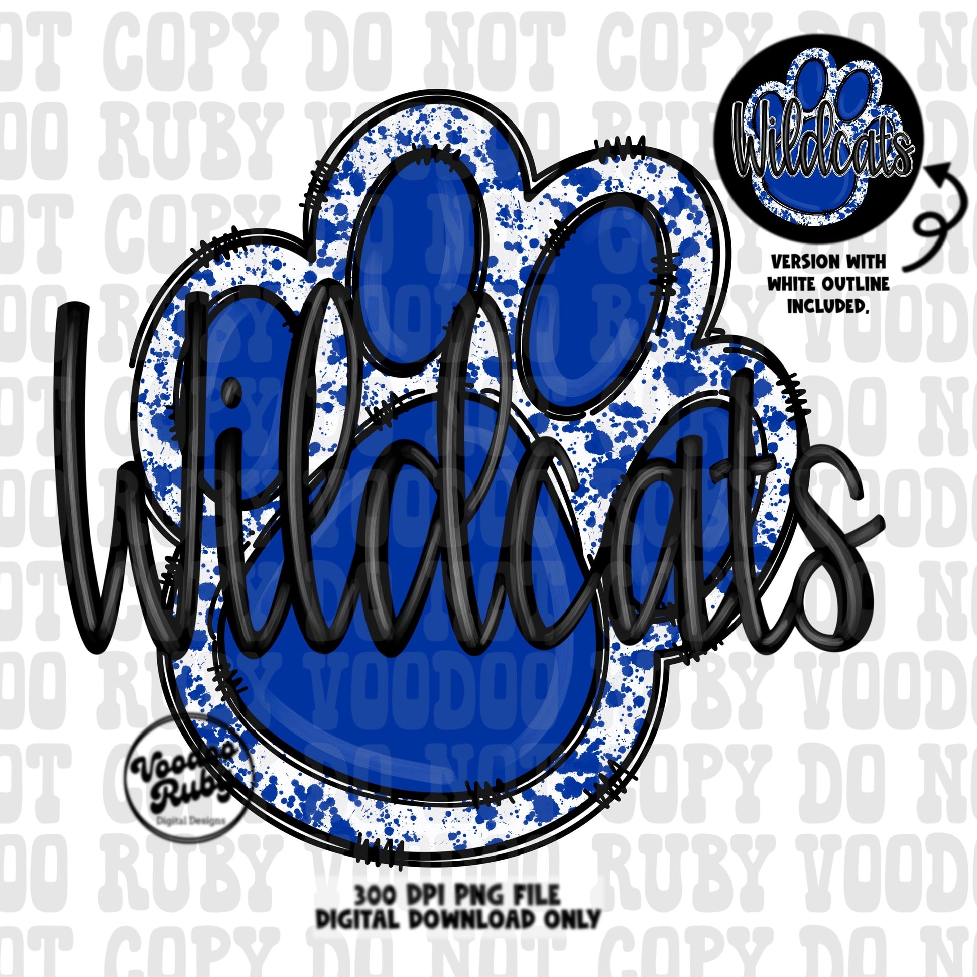 Wildcats PNG Design Sublimation Hand Drawn Digital Download Football PNG Blue White Wildcats png Mascot DTF Printable Clip Art