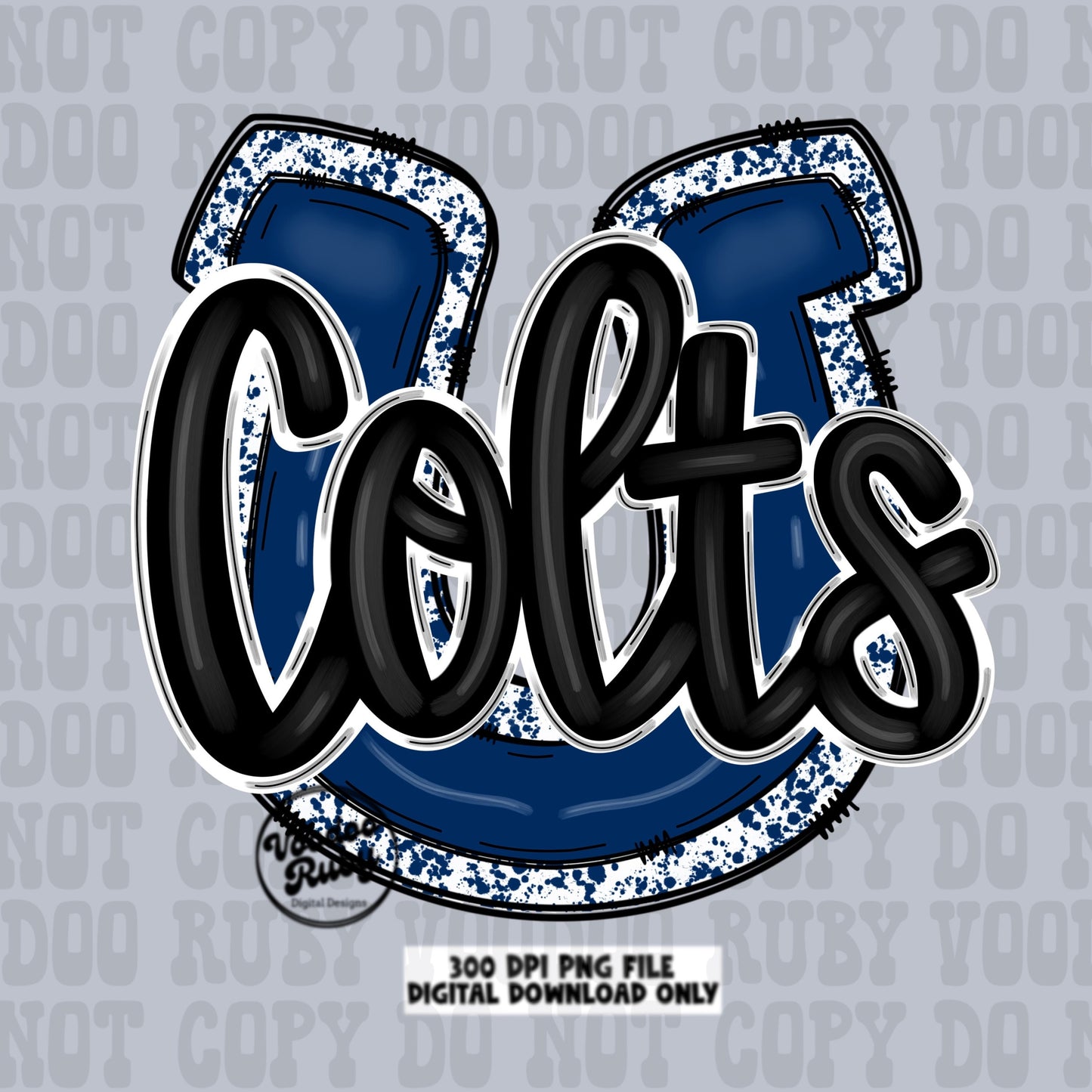 Colts PNG Design Sublimation Hand Drawn Digital Download Navy Blue Colts Football Mascot DTF Printable