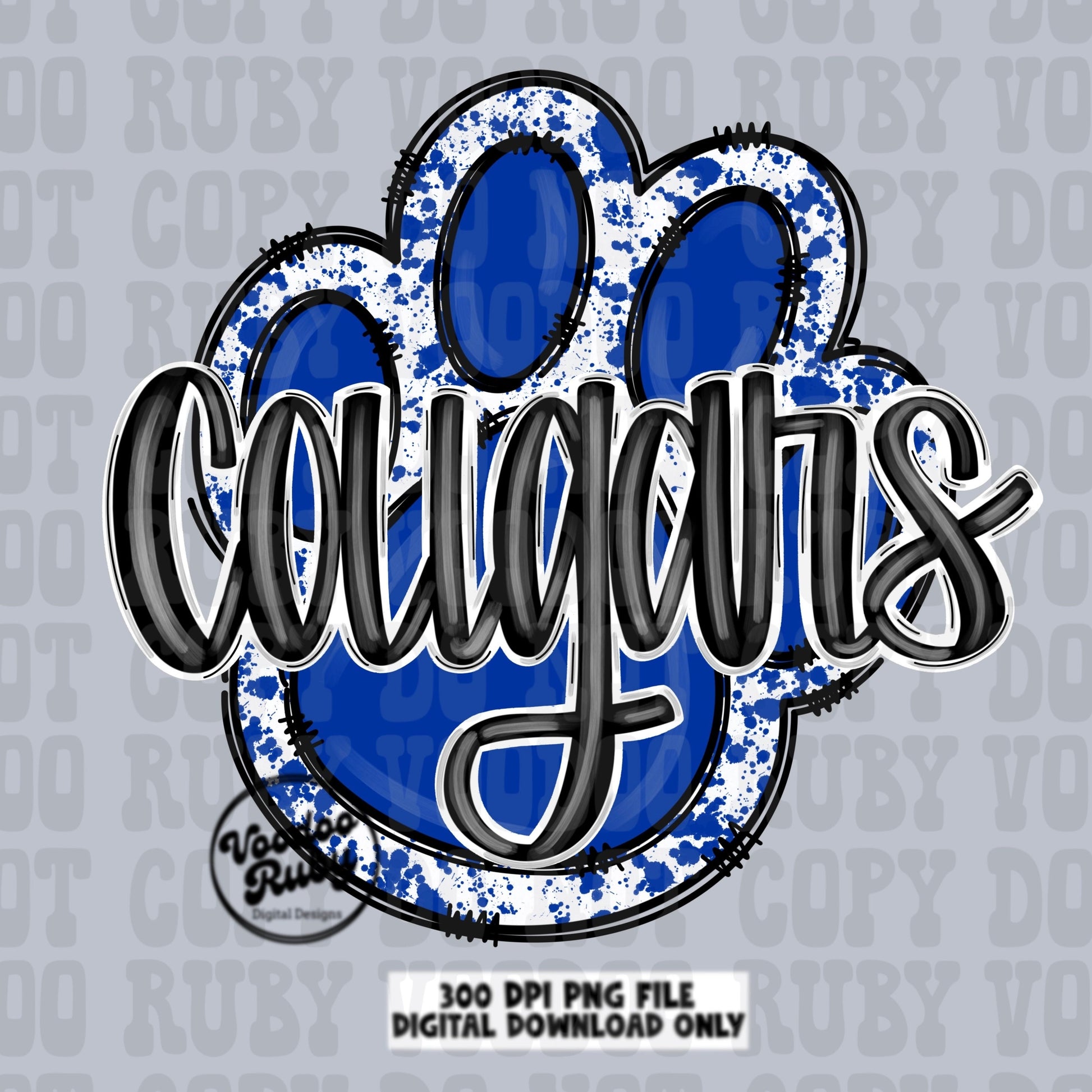 Cougars PNG Design Sublimation Hand Drawn Digital Download Football PNG Paw Print Blue White Cougars Mascot DTF Printable