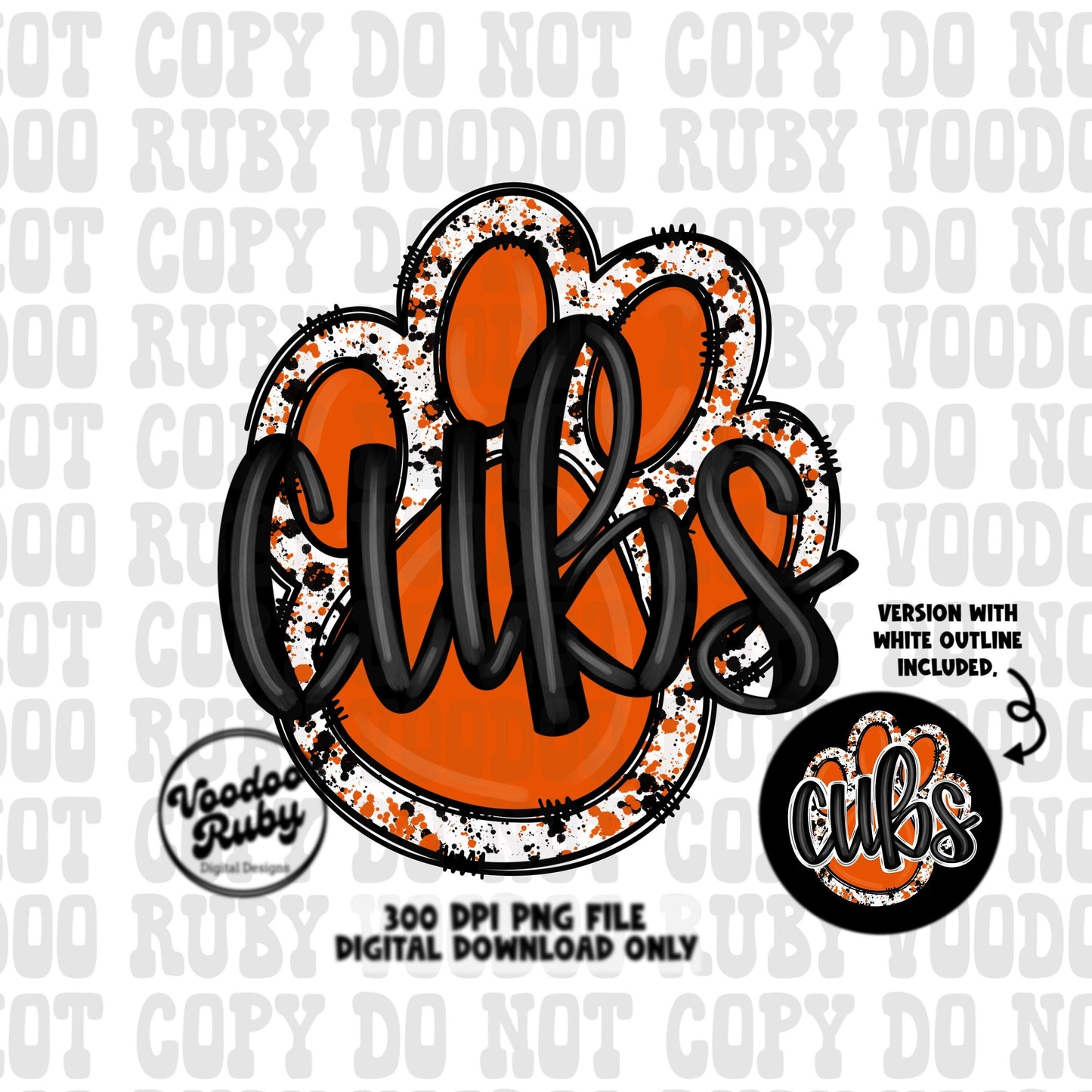 Cubs PNG Design Sublimation Hand Drawn Digital Download Football PNG Orange Cubs Paw DTF Printable Mascot png Clip Art