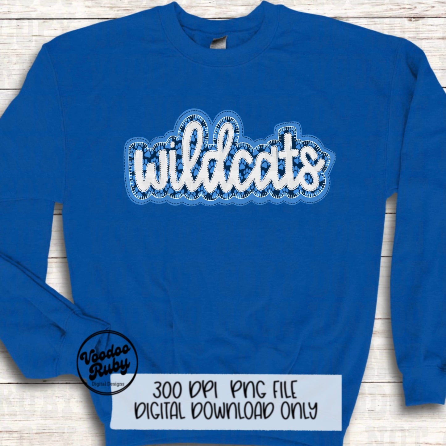 Wildcats PNG Design Embroidery Faux Applique Hand Drawn Digital Download Sublimation Wildcats Mascot PNG Football Blue Wildcats DTF