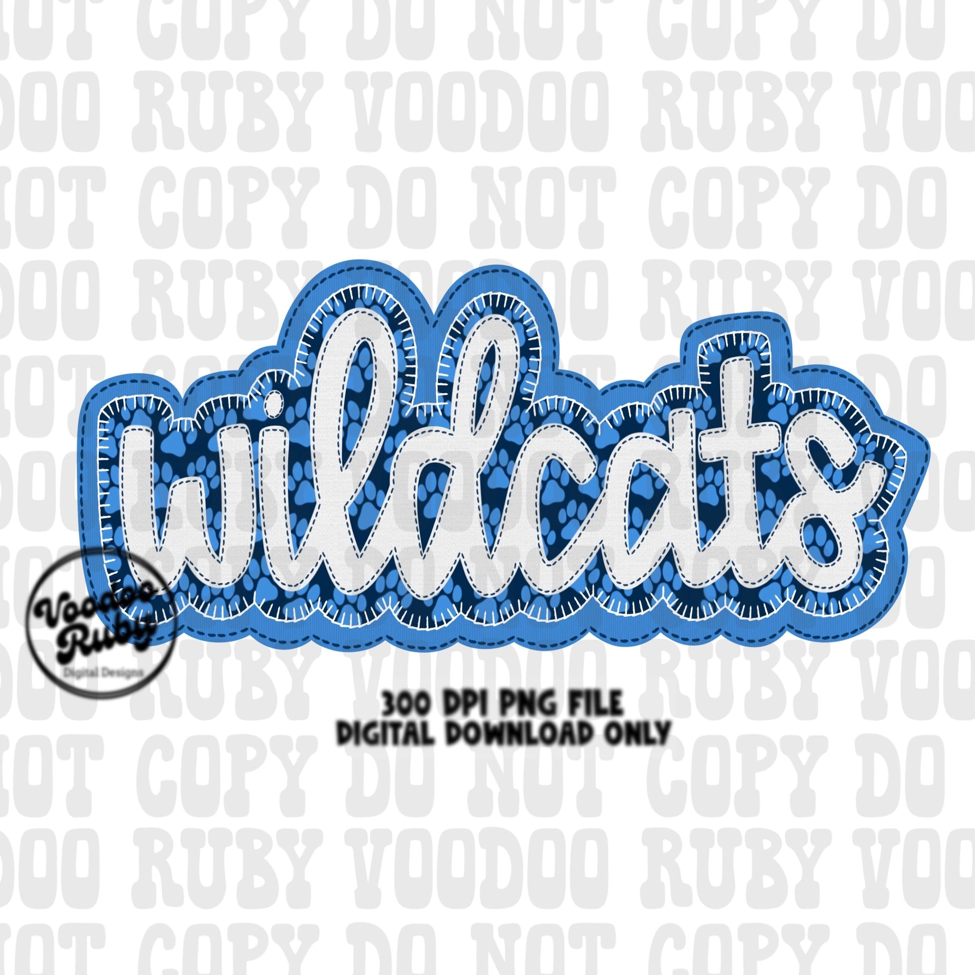 Wildcats PNG Design Embroidery Faux Applique Hand Drawn Digital Download Sublimation Wildcats Mascot PNG Football Blue Wildcats DTF