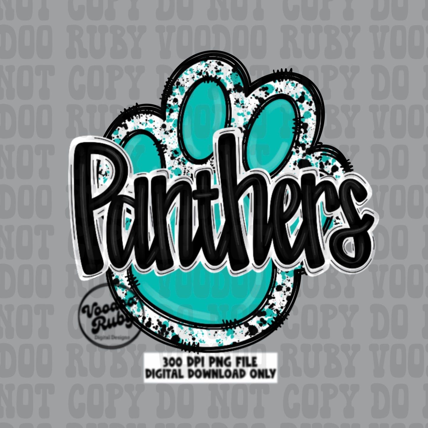 Panthers PNG Design Sublimation Hand Drawn Digital Download Football PNG Paw Teal Turquoise Panthers Mascot Football DTF Printable
