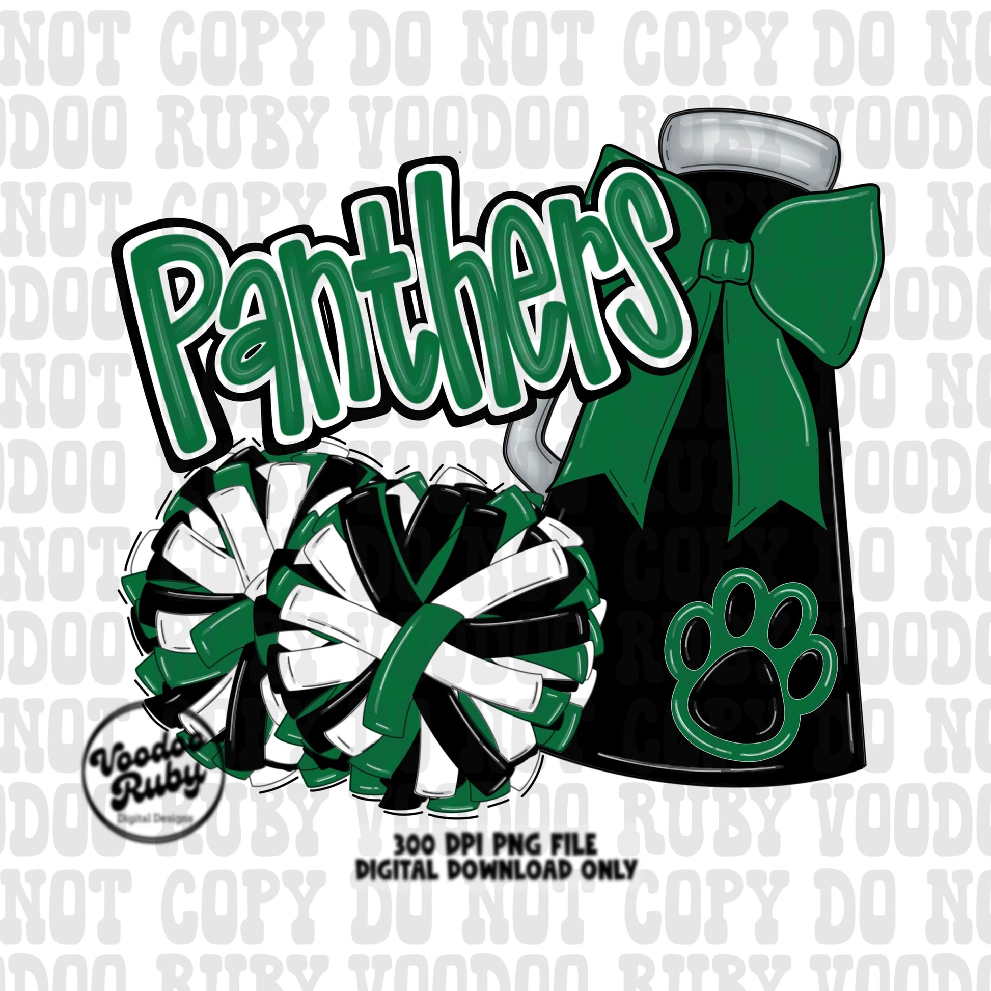 Panthers Cheer PNG Design Sublimation Hand Drawn Digital Download Football PNG Green Black png Paw Print Mascot DTF Printable