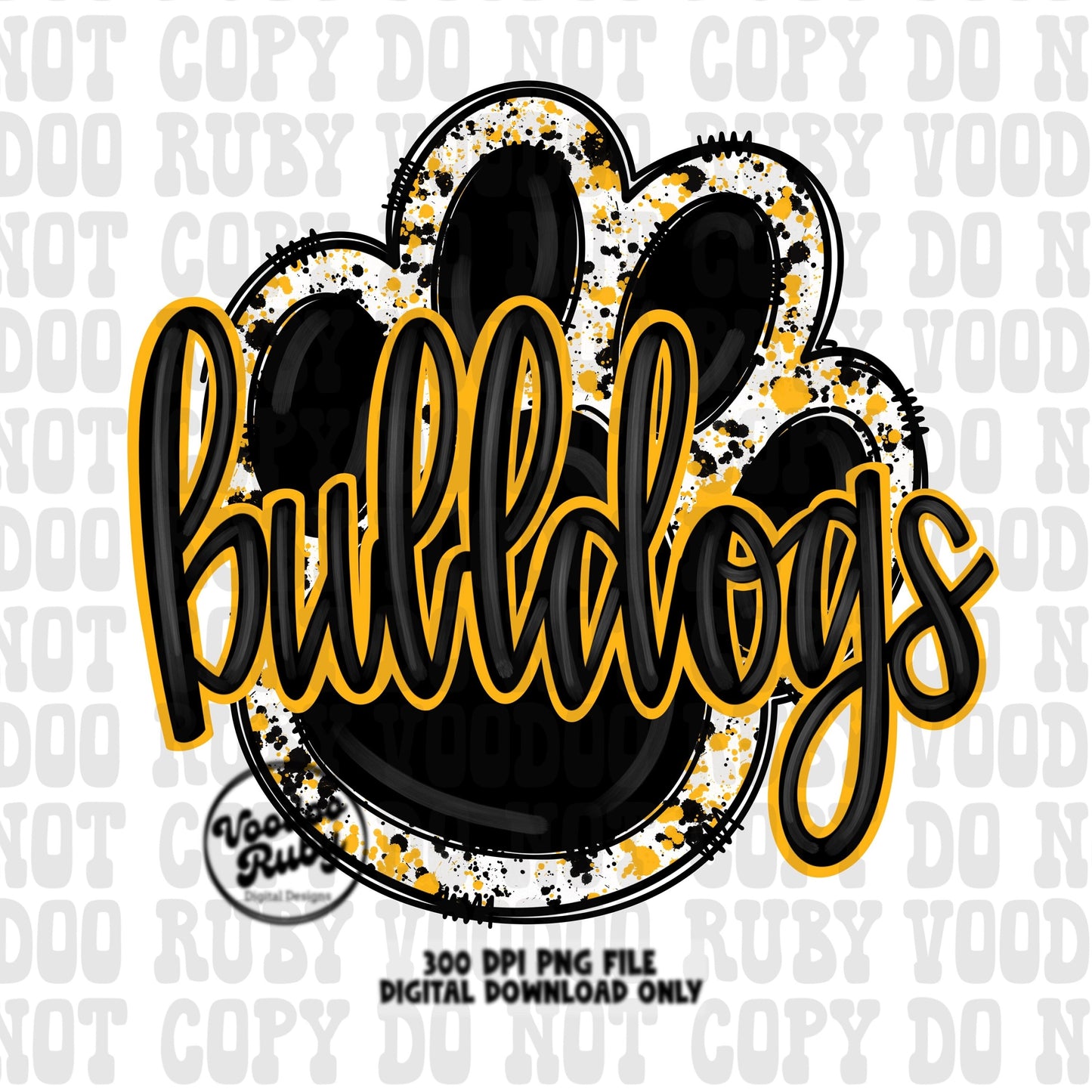 Bulldogs PNG Design Sublimation Hand Drawn Digital Download Football png Black Yellow Gold Bulldogs Paw Mascot DTF Printable Cheer png