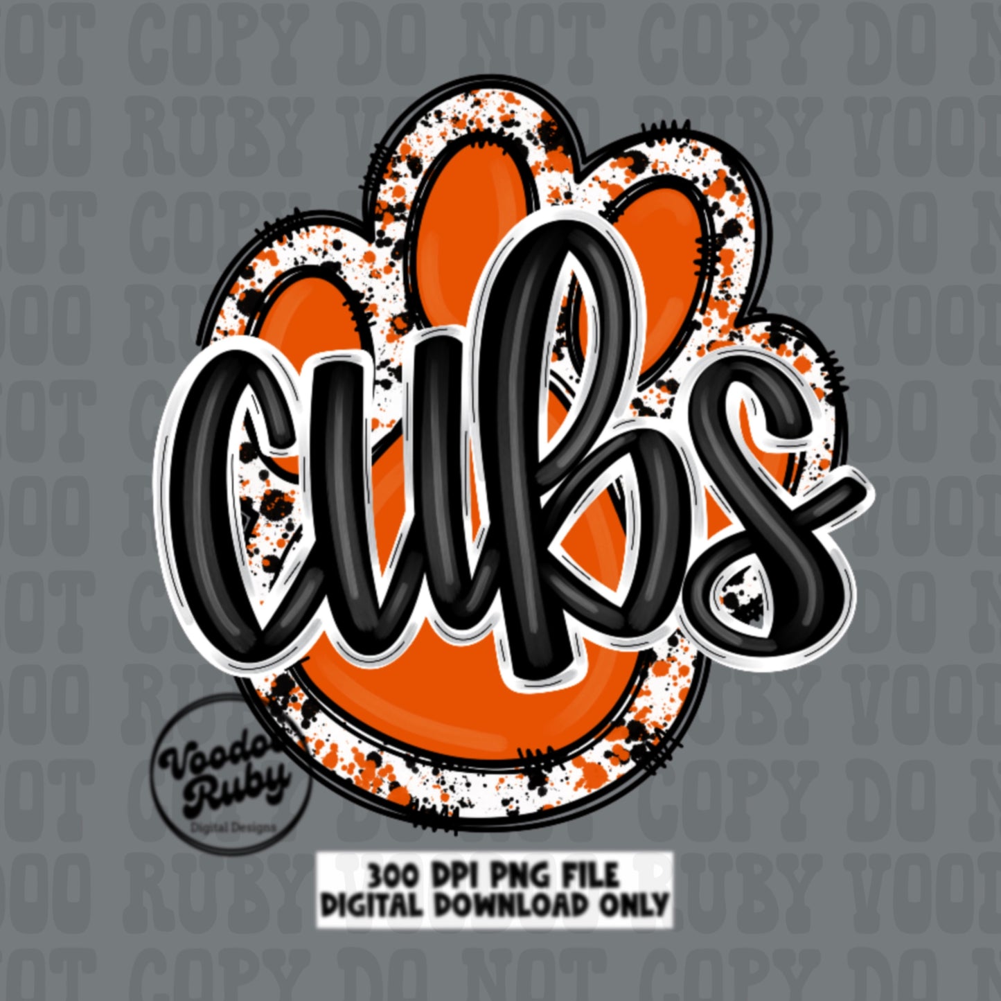 Cubs PNG Design Sublimation Hand Drawn Digital Download Football PNG Orange Cubs Paw DTF Printable Mascot png Clip Art