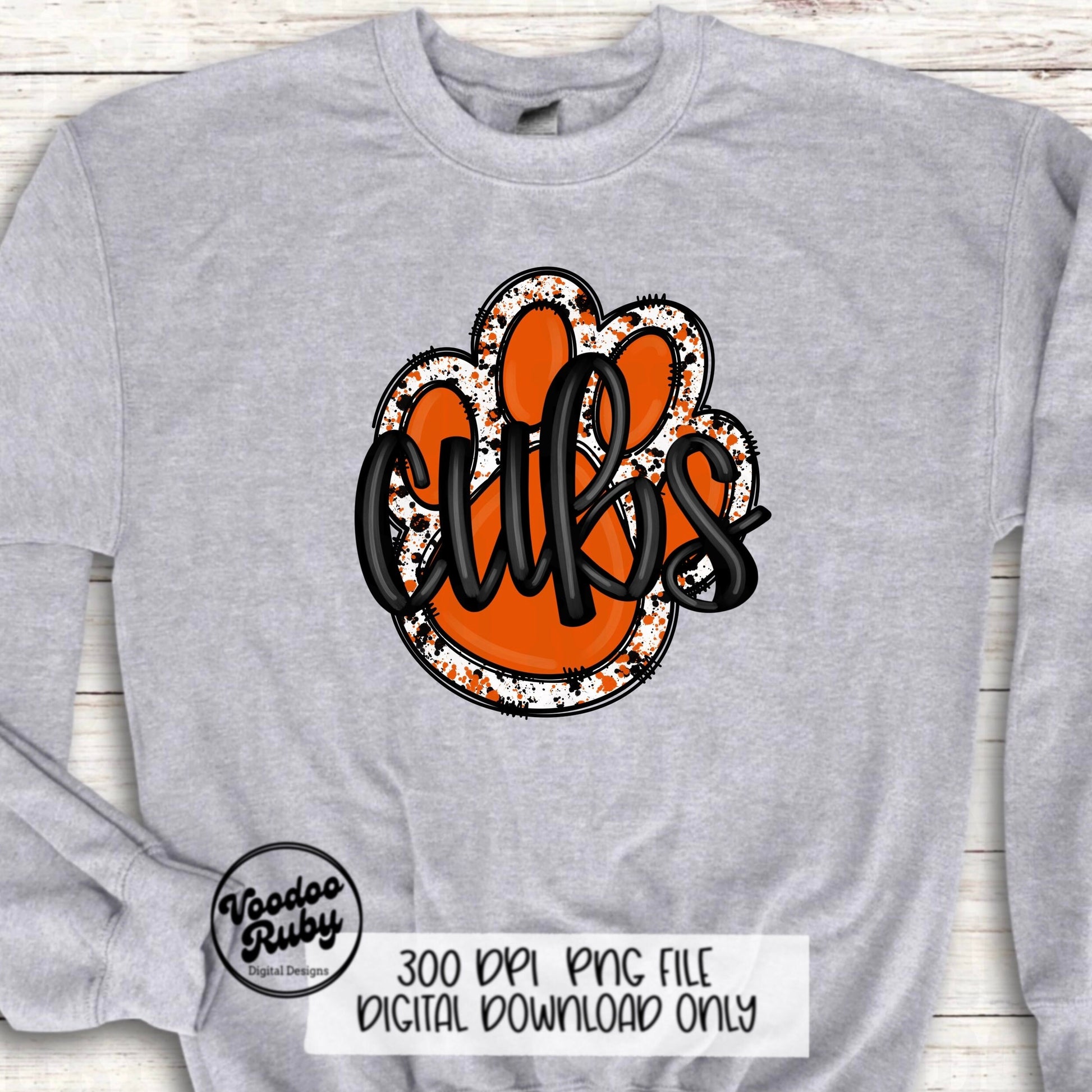 Cubs PNG Design Sublimation Hand Drawn Digital Download Football PNG Orange Cubs Paw DTF Printable Mascot png Clip Art