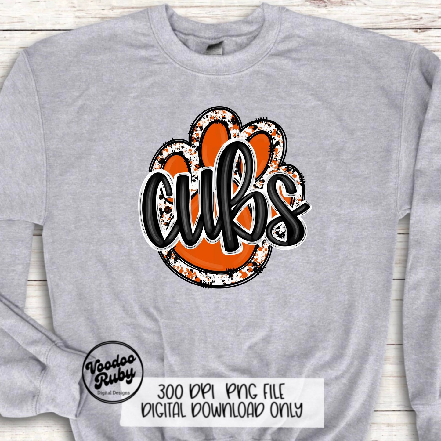 Cubs PNG Design Sublimation Hand Drawn Digital Download Football PNG Orange Cubs Paw DTF Printable Mascot png Clip Art