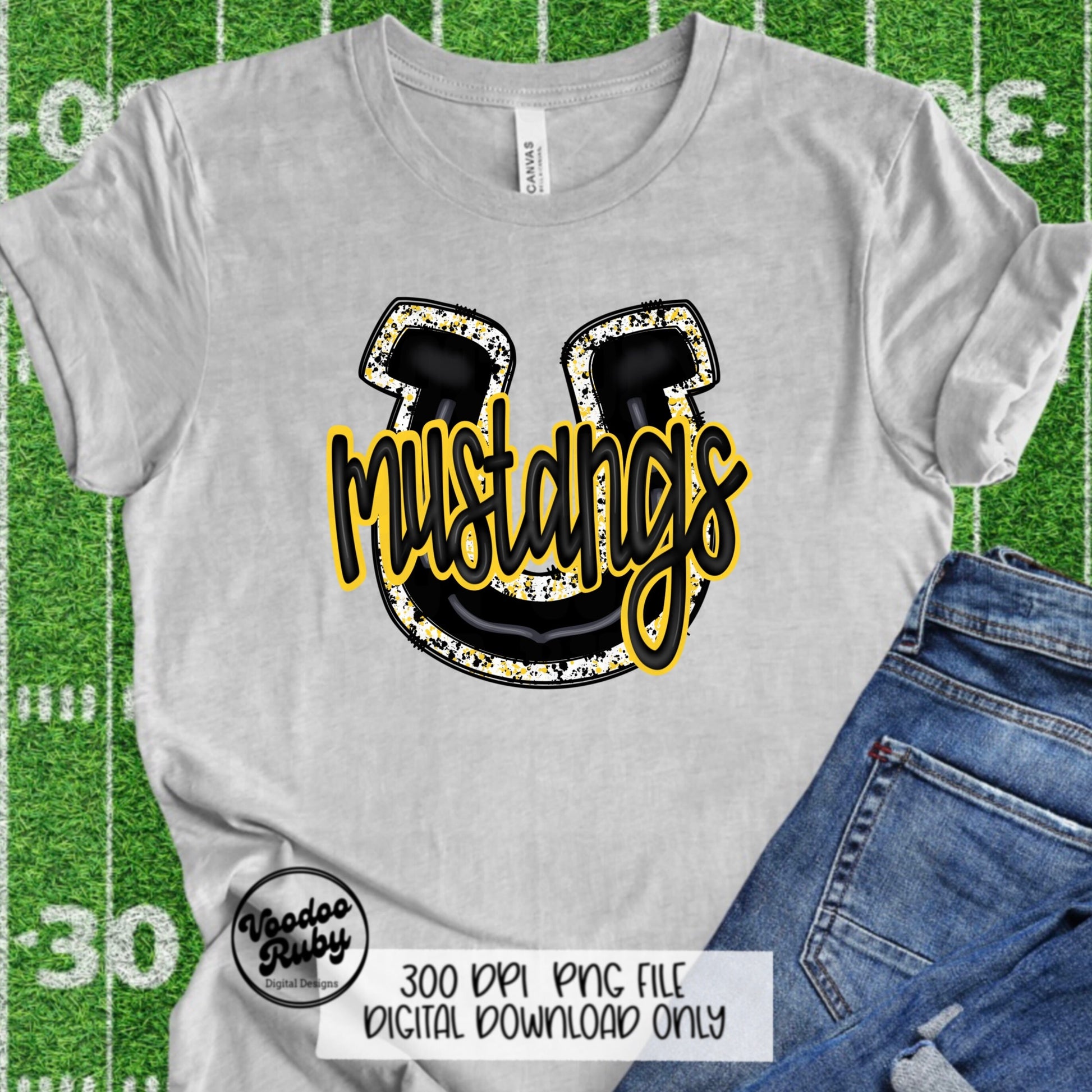 Mustangs PNG Design Sublimation Hand Drawn Digital Download Football PNG Mustangs Black Yellow Football Mascot DTF Printable