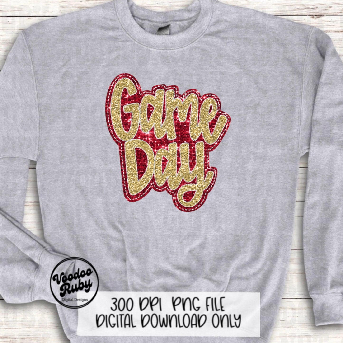 Sequin Game Day PNG Design Bundle Faux Embroidery PNG Hand Drawn Digital Download Faux Sequins png Printable Clip Art Red Gold DTF