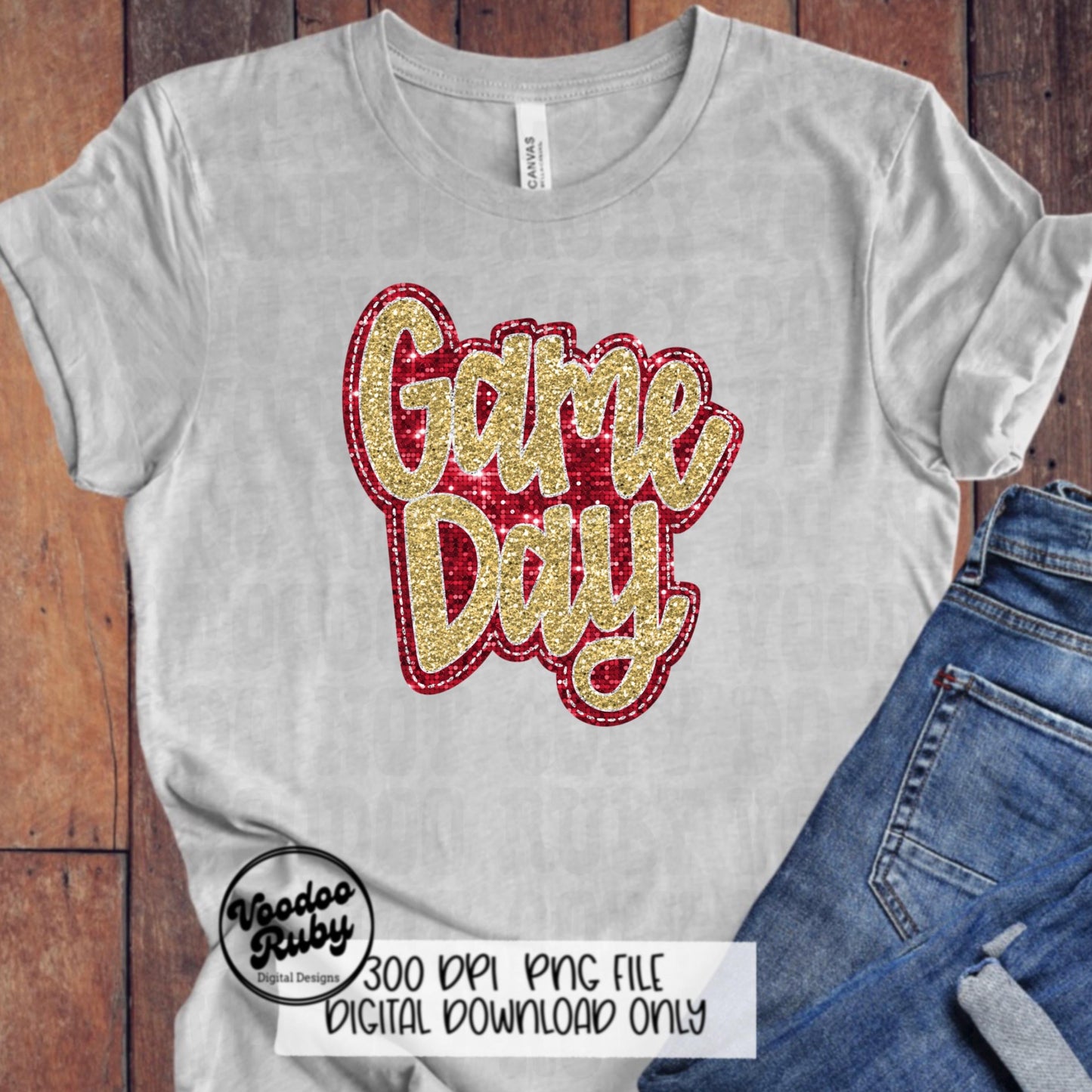 Sequin Game Day PNG Design Bundle Faux Embroidery PNG Hand Drawn Digital Download Faux Sequins png Printable Clip Art Red Gold DTF