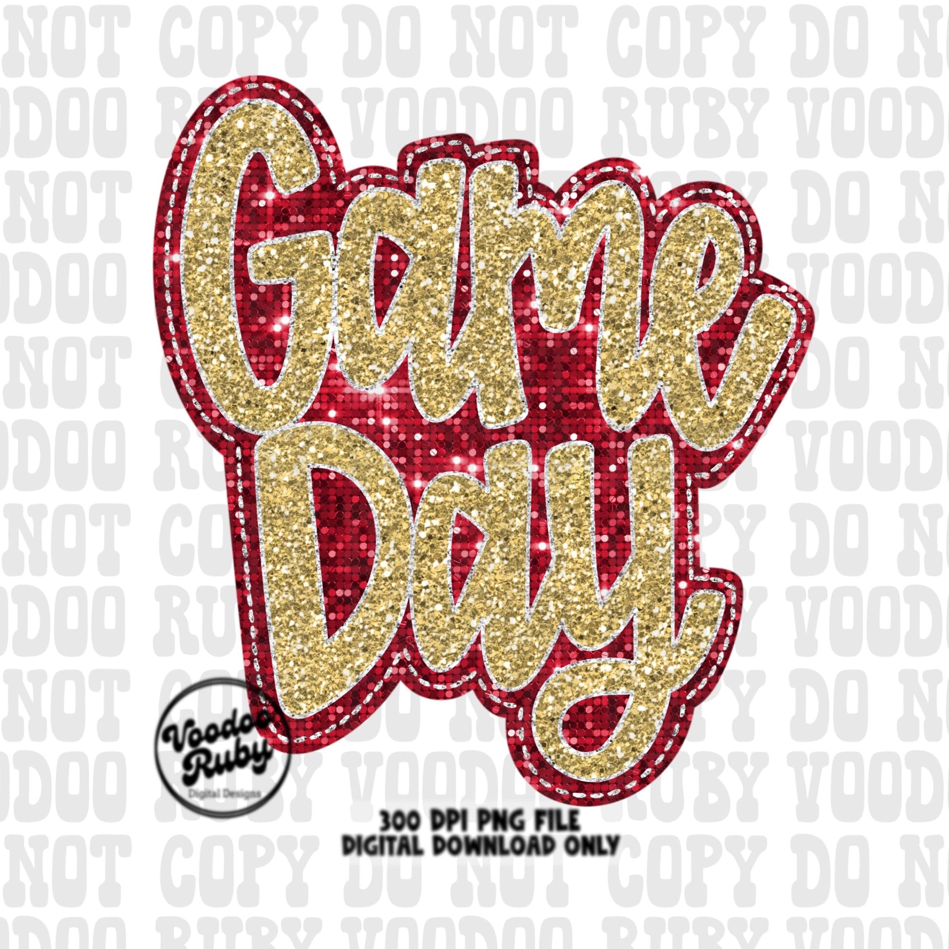 Sequin Game Day PNG Design Bundle Faux Embroidery PNG Hand Drawn Digital Download Faux Sequins png Printable Clip Art Red Gold DTF