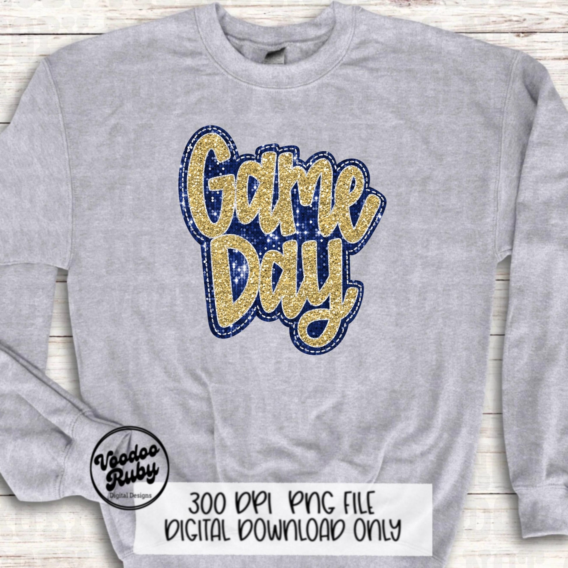 Sequin Game Day PNG Design Bundle Faux Embroidery PNG Hand Drawn Digital Download Faux Sequins png Printable Clip Art Dark Blue Gold DTF