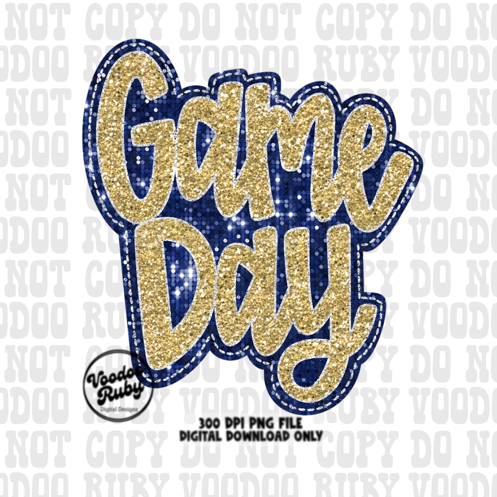 Sequin Game Day PNG Design Bundle Faux Embroidery PNG Hand Drawn Digital Download Faux Sequins png Printable Clip Art Dark Blue Gold DTF