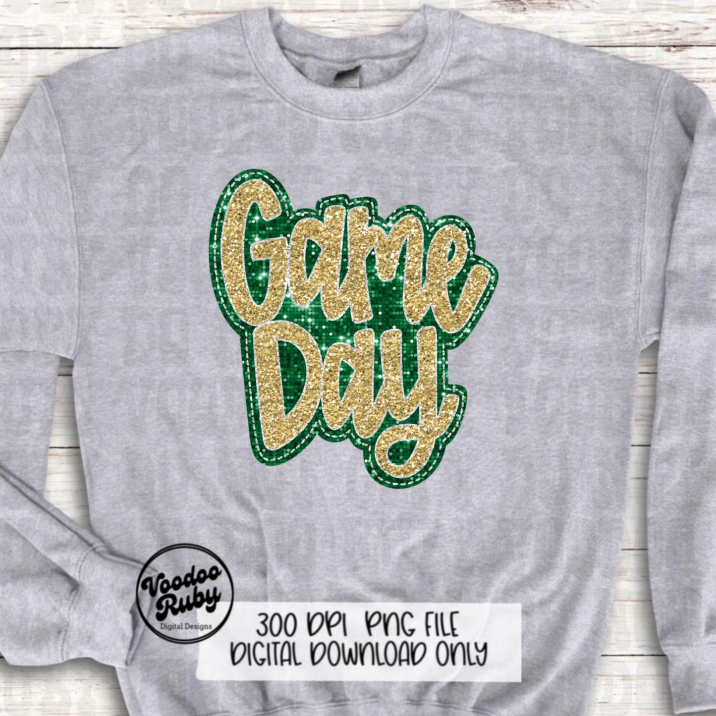 Sequin Game Day PNG Design Bundle Faux Embroidery PNG Hand Drawn Digital Download Faux Sequins png Printable Clip Art Green Gold DTF