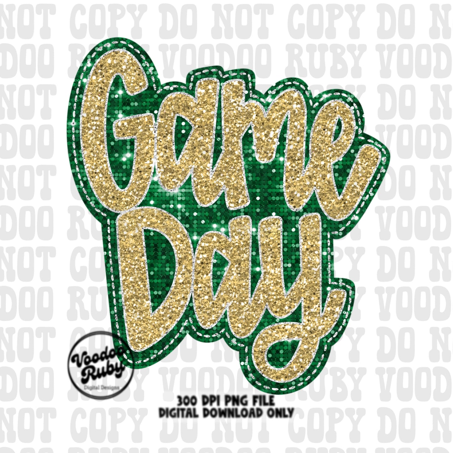 Sequin Game Day PNG Design Bundle Faux Embroidery PNG Hand Drawn Digital Download Faux Sequins png Printable Clip Art Green Gold DTF