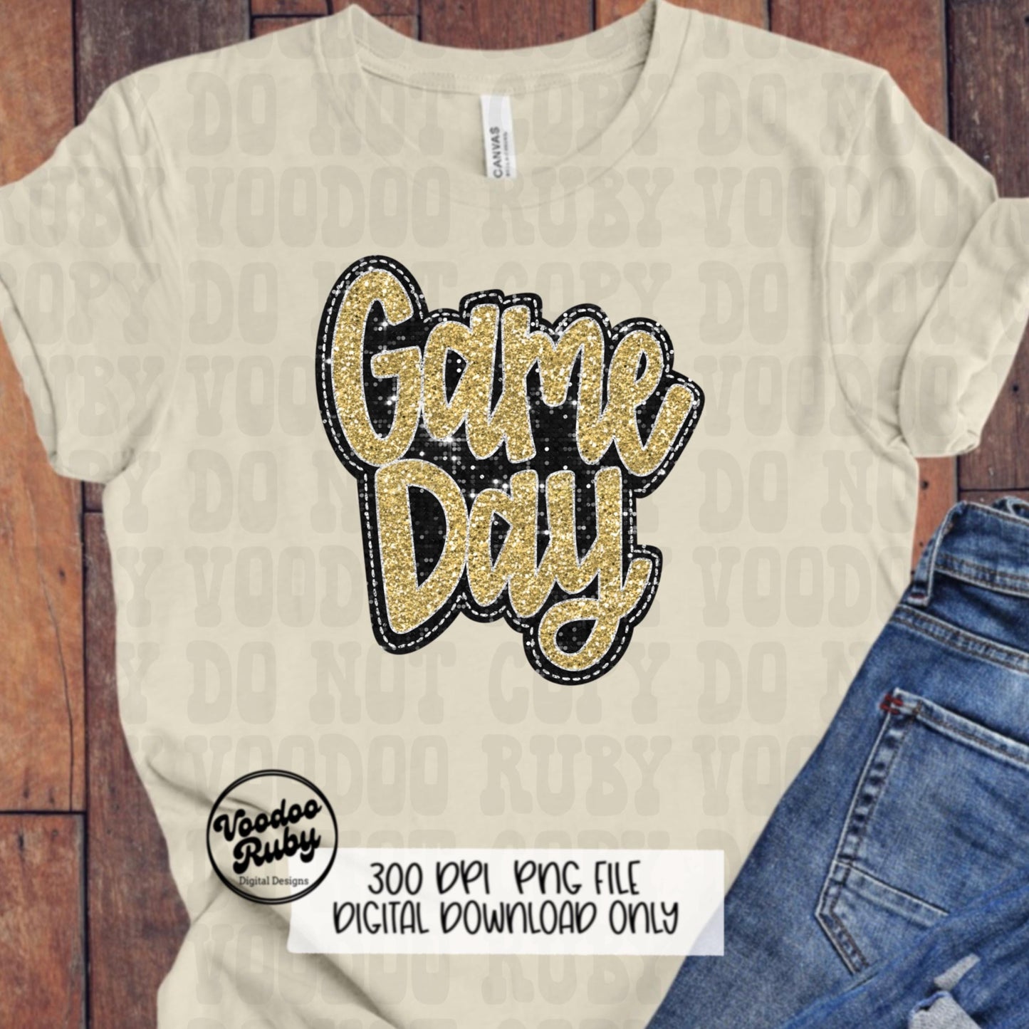 Sequin Game Day PNG Design Bundle Faux Embroidery PNG Hand Drawn Digital Download Faux Sequins png Printable Clip Art Black Gold DTF