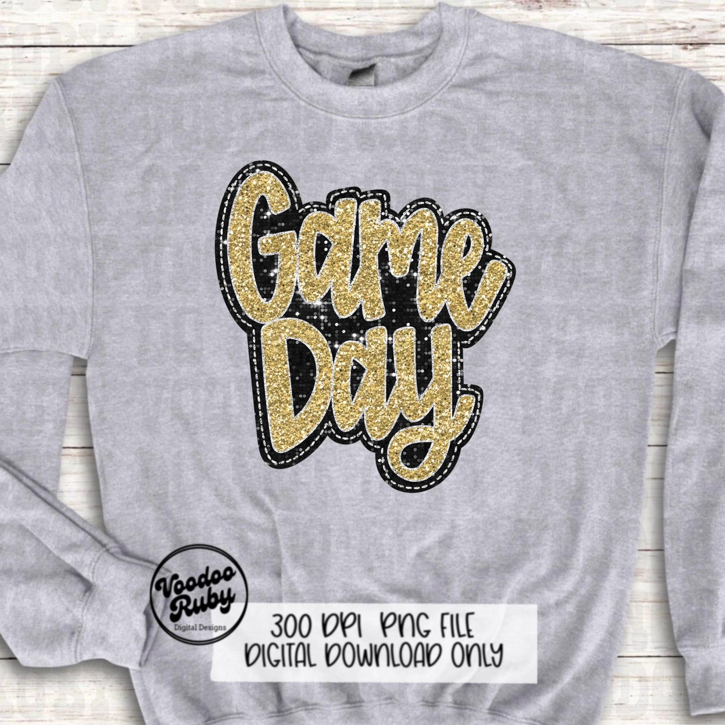 Sequin Game Day PNG Design Bundle Faux Embroidery PNG Hand Drawn Digital Download Faux Sequins png Printable Clip Art Black Gold DTF