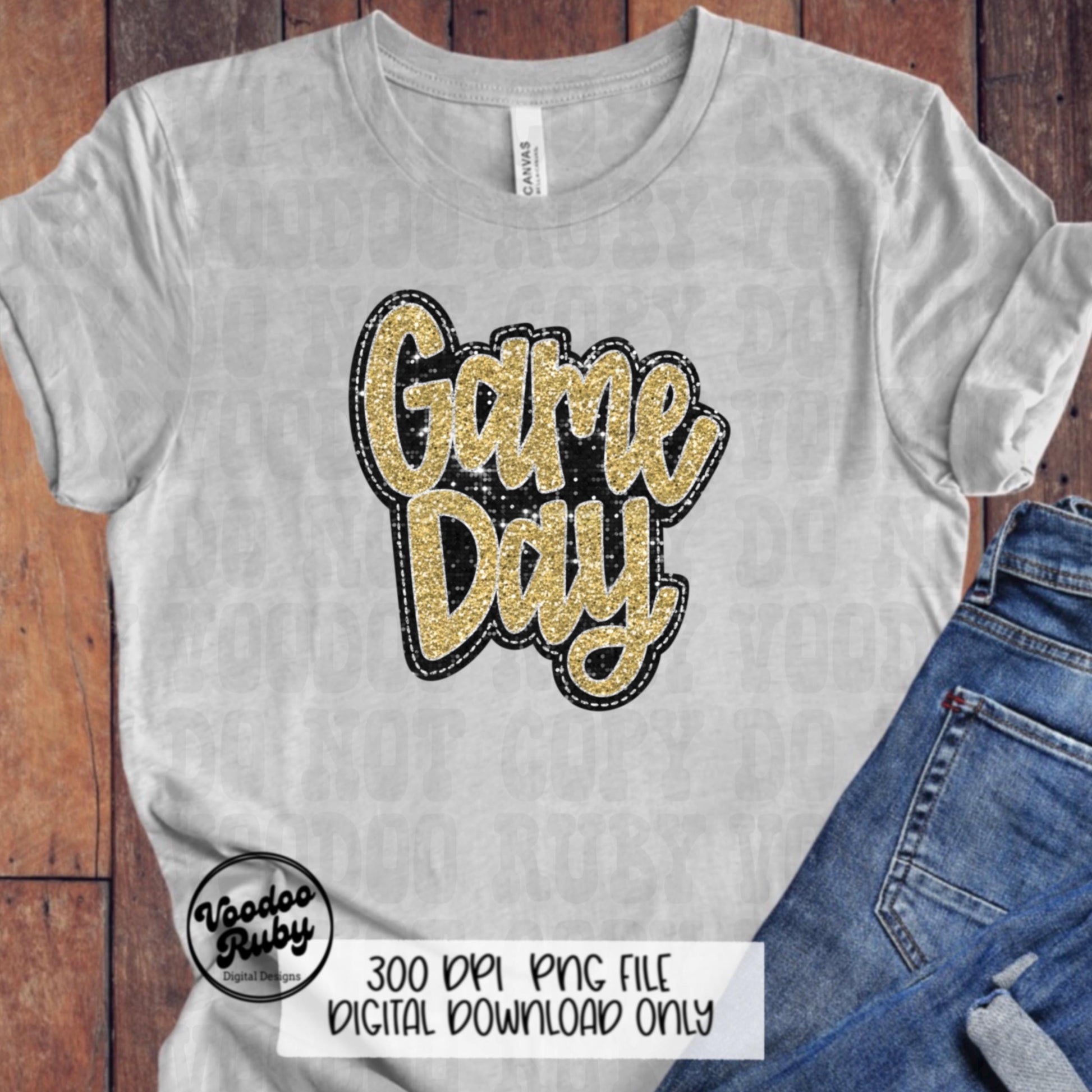 Sequin Game Day PNG Design Bundle Faux Embroidery PNG Hand Drawn Digital Download Faux Sequins png Printable Clip Art Black Gold DTF