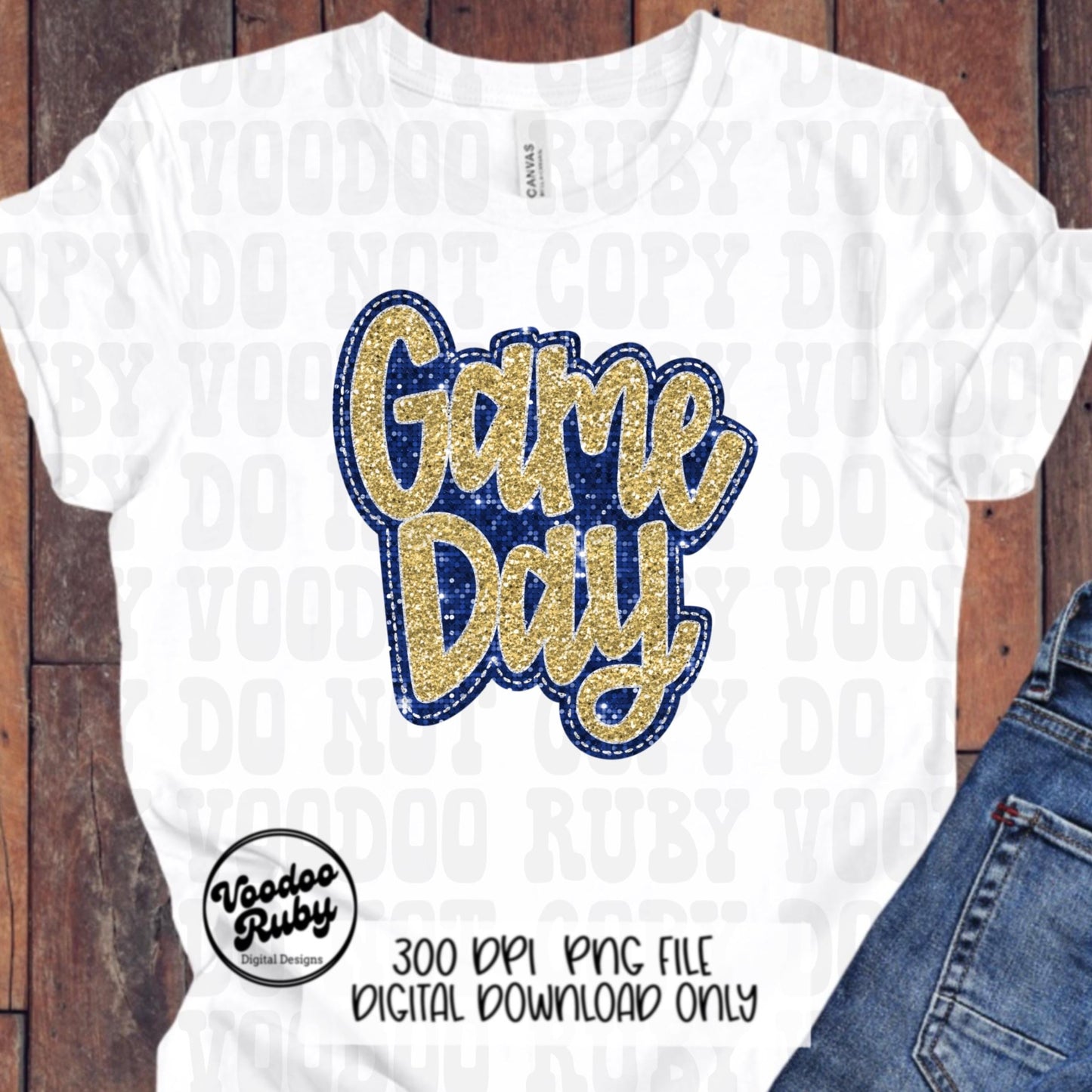 Sequin Game Day PNG Design Bundle Faux Embroidery PNG Hand Drawn Digital Download Faux Sequins png Printable Clip Art Blue Gold DTF