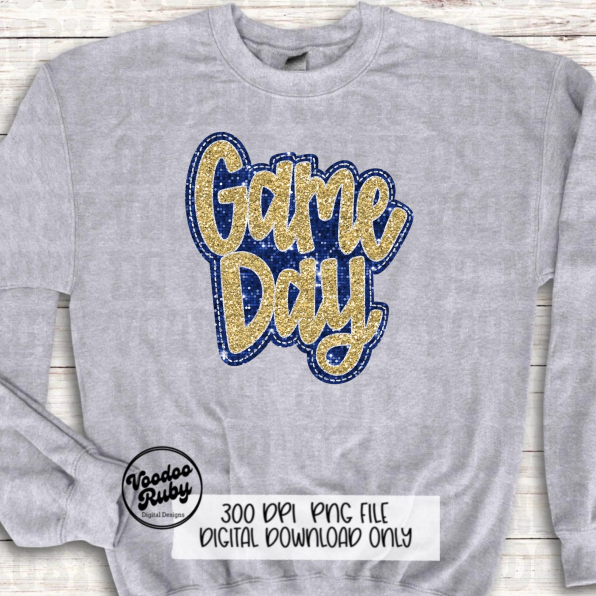 Sequin Game Day PNG Design Bundle Faux Embroidery PNG Hand Drawn Digital Download Faux Sequins png Printable Clip Art Blue Gold DTF