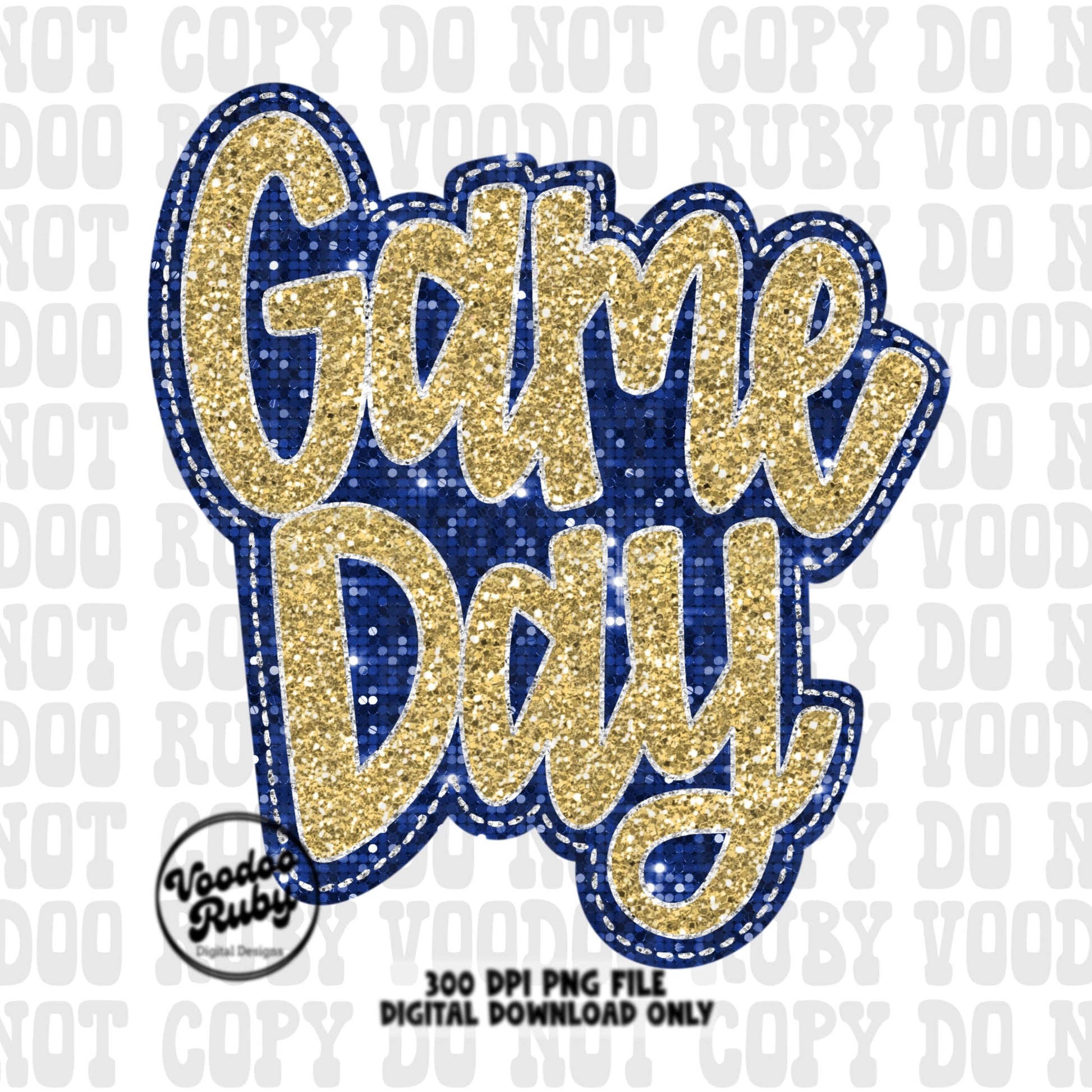 Sequin Game Day PNG Design Bundle Faux Embroidery PNG Hand Drawn Digital Download Faux Sequins png Printable Clip Art Blue Gold DTF