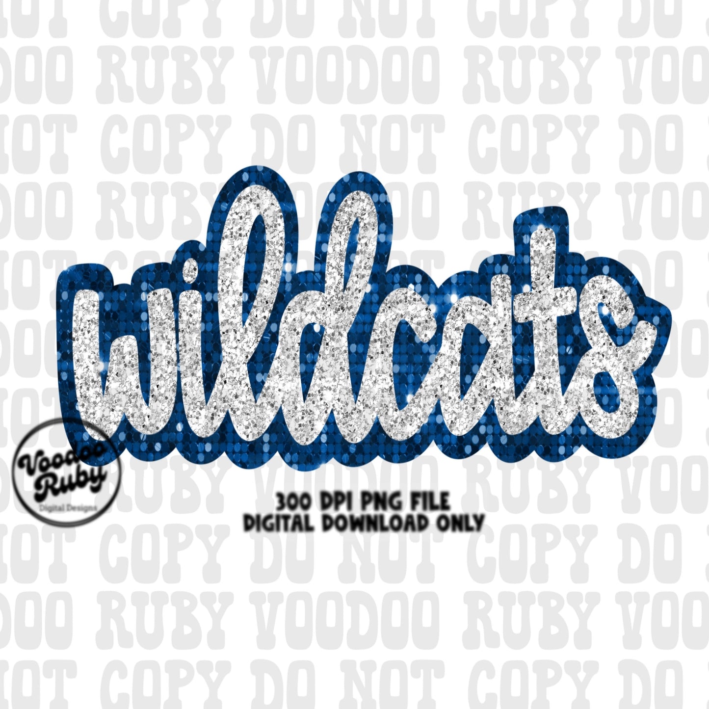 Wildcats PNG Design Hand Drawn Digital Download Sublimation Sequins Glitter Faux Sequin PNG Printable Blue Gold Wildcats Football DTF