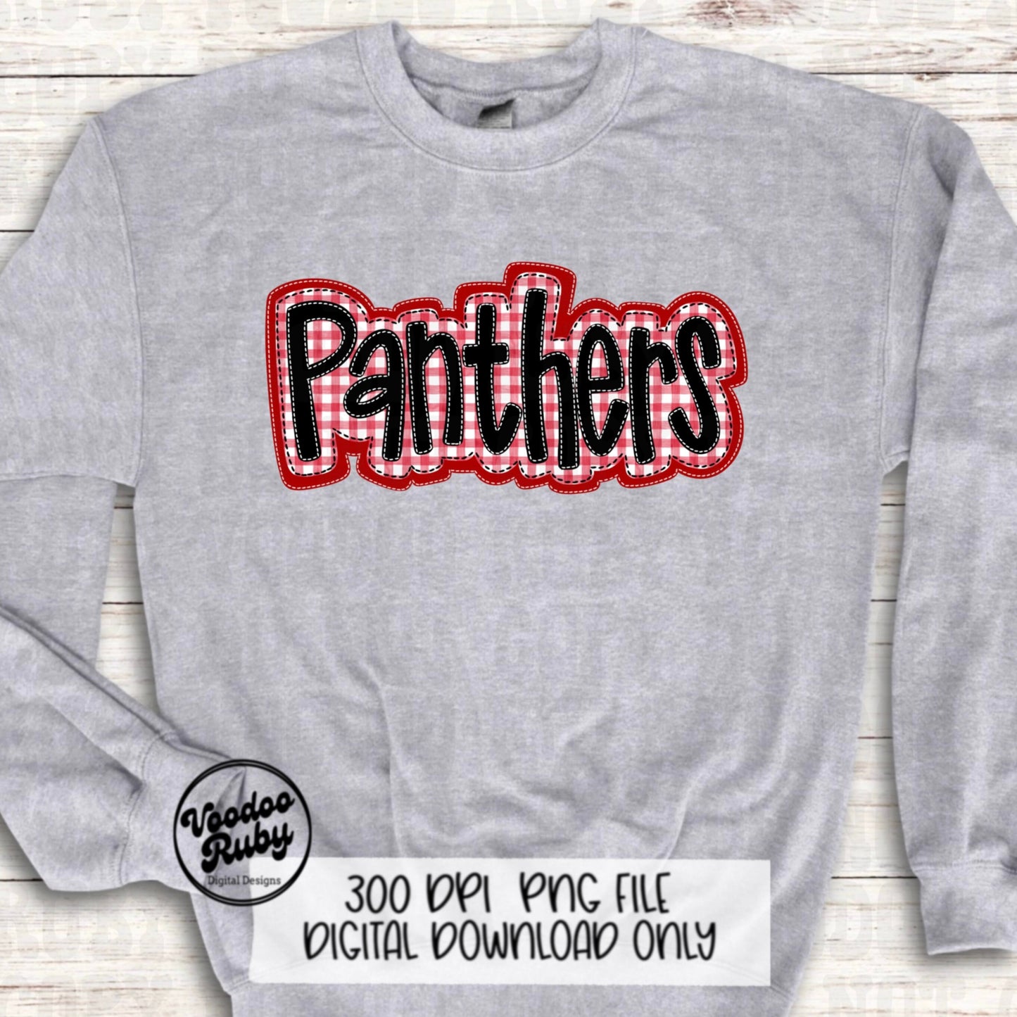 Panthers PNG Design Embroidery Faux Applique Hand Drawn Digital Download Sublimation Red Panthers DTF Printable Mascot Football