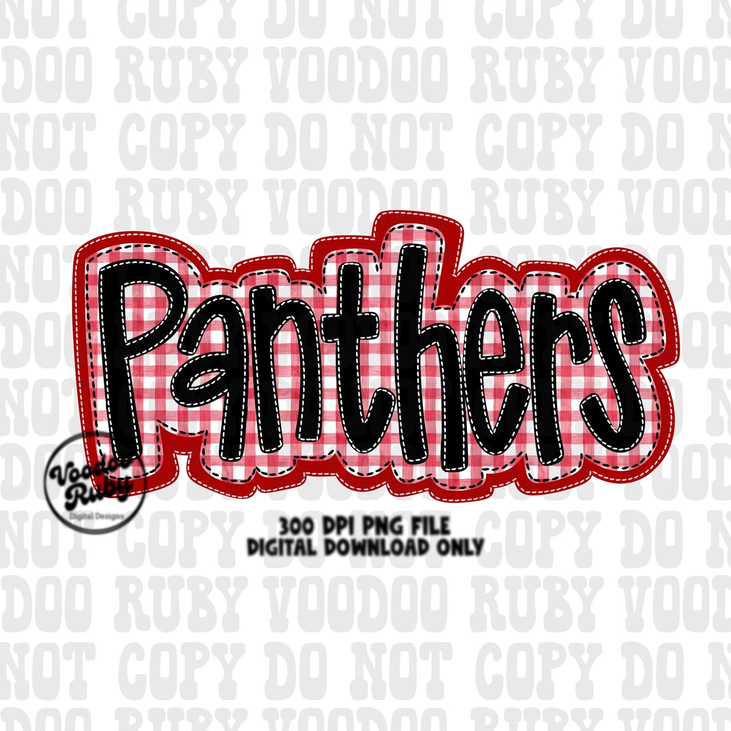 Panthers PNG Design Embroidery Faux Applique Hand Drawn Digital Download Sublimation Red Panthers DTF Printable Mascot Football