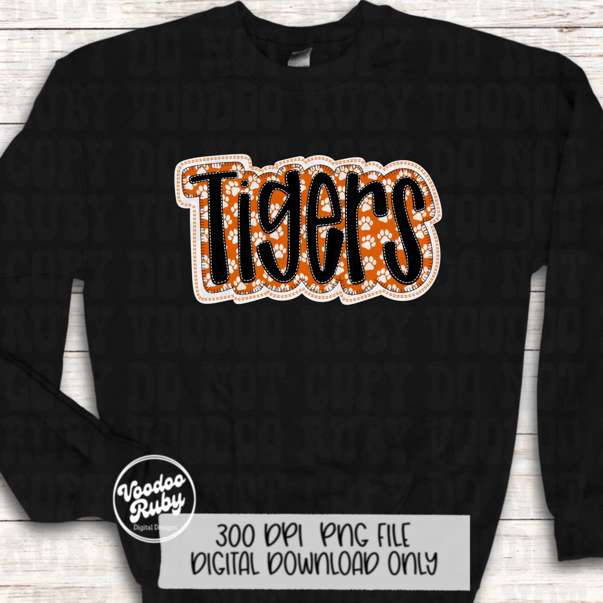 Tigers PNG Design Faux Embroidery Sublimation Hand Drawn Digital Download Orange White Tigers PNG Football png Mascot DTF Printable