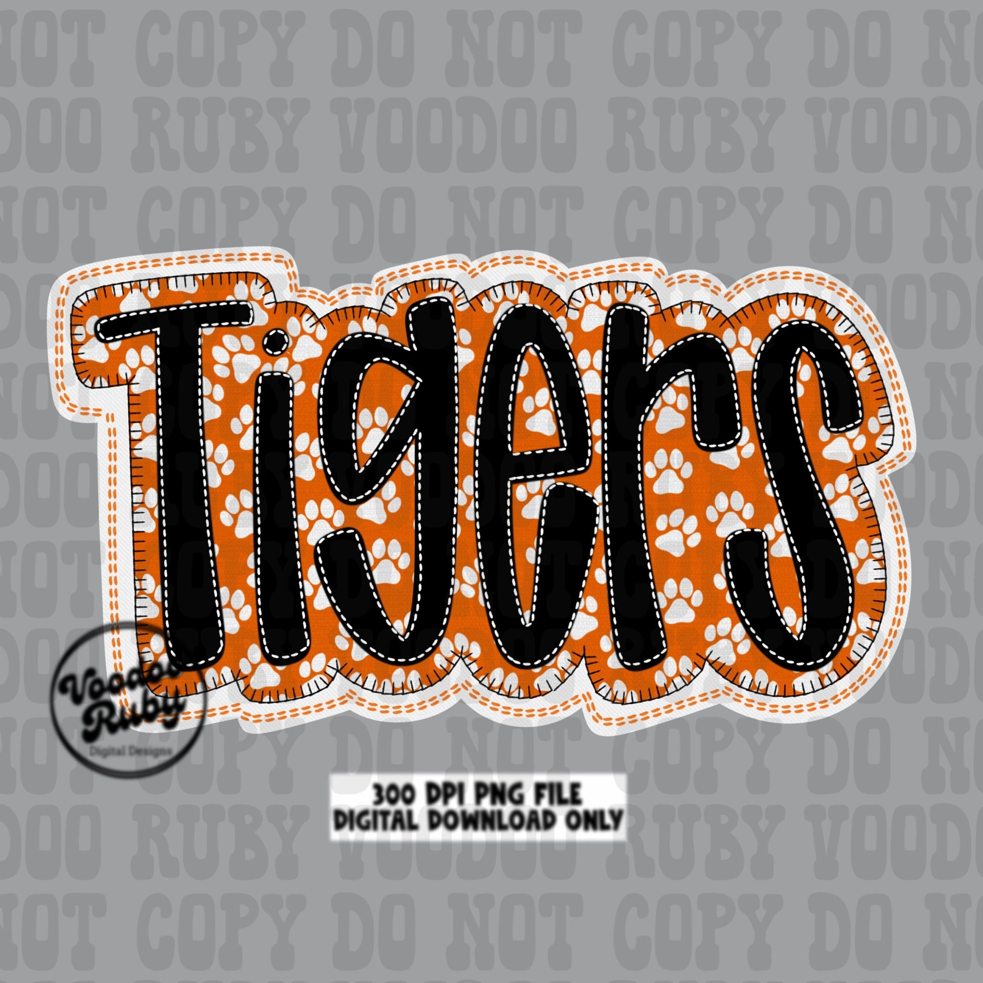 Tigers PNG Design Faux Embroidery Sublimation Hand Drawn Digital Download Orange White Tigers PNG Football png Mascot DTF Printable