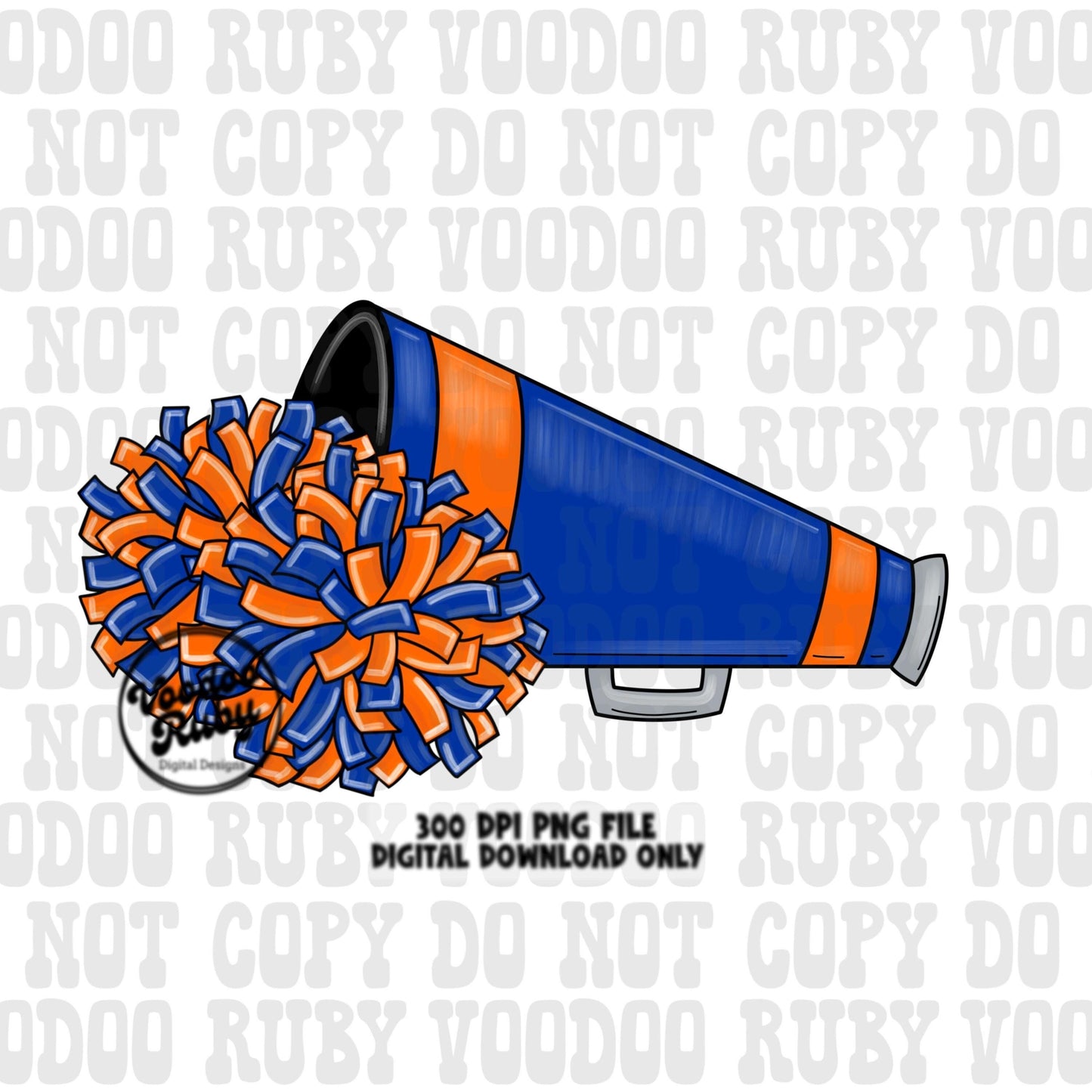 Blue Orange Cheer PNG Design Sublimation Hand Drawn Digital Download PNG Cheerleader Football Clip Art DTF Printable Megaphone png