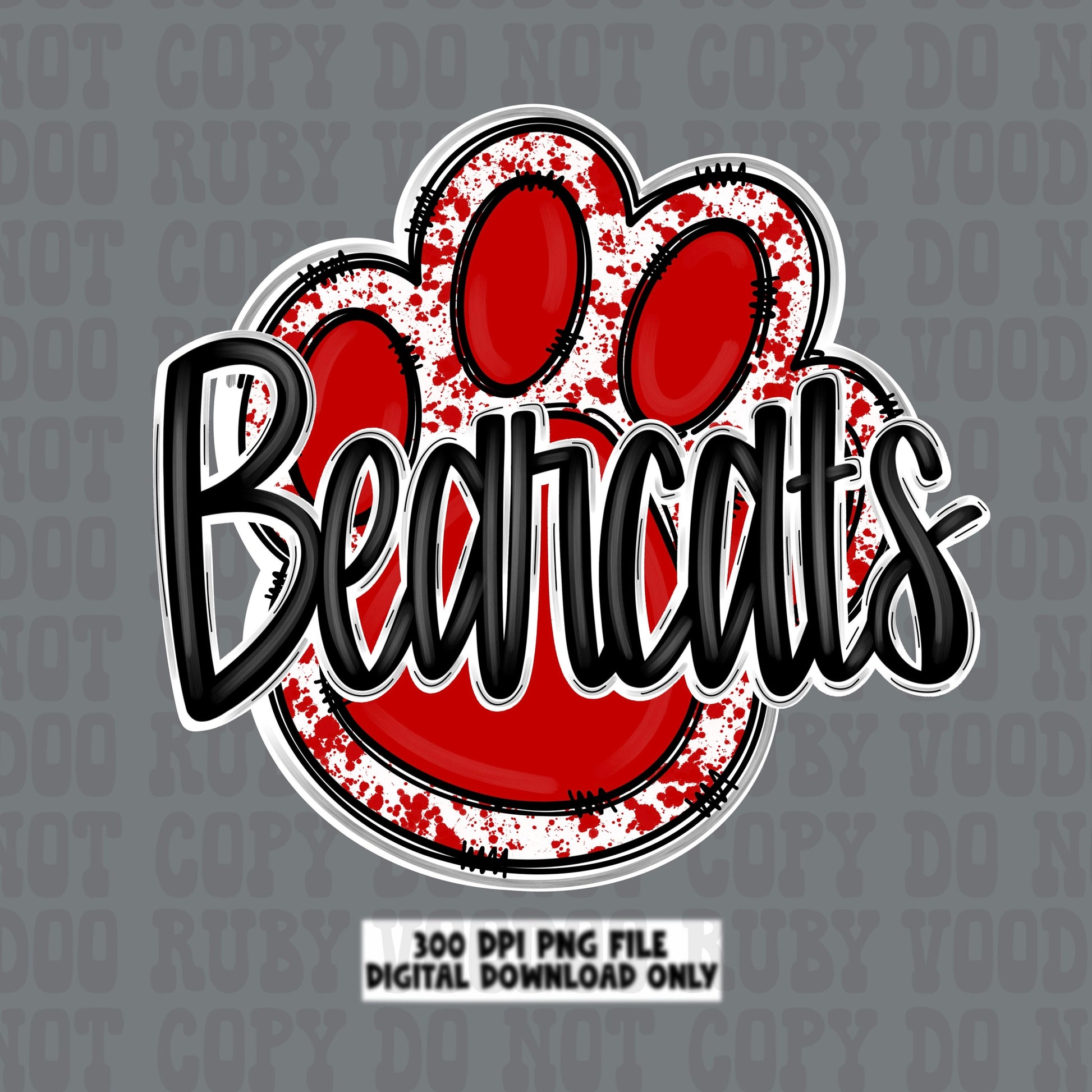 Bearcats PNG Design Sublimation Hand Drawn Digital Download Football PNG Red Bearcats Paw Print DTF Printable Clip Art School Spirit Mascot