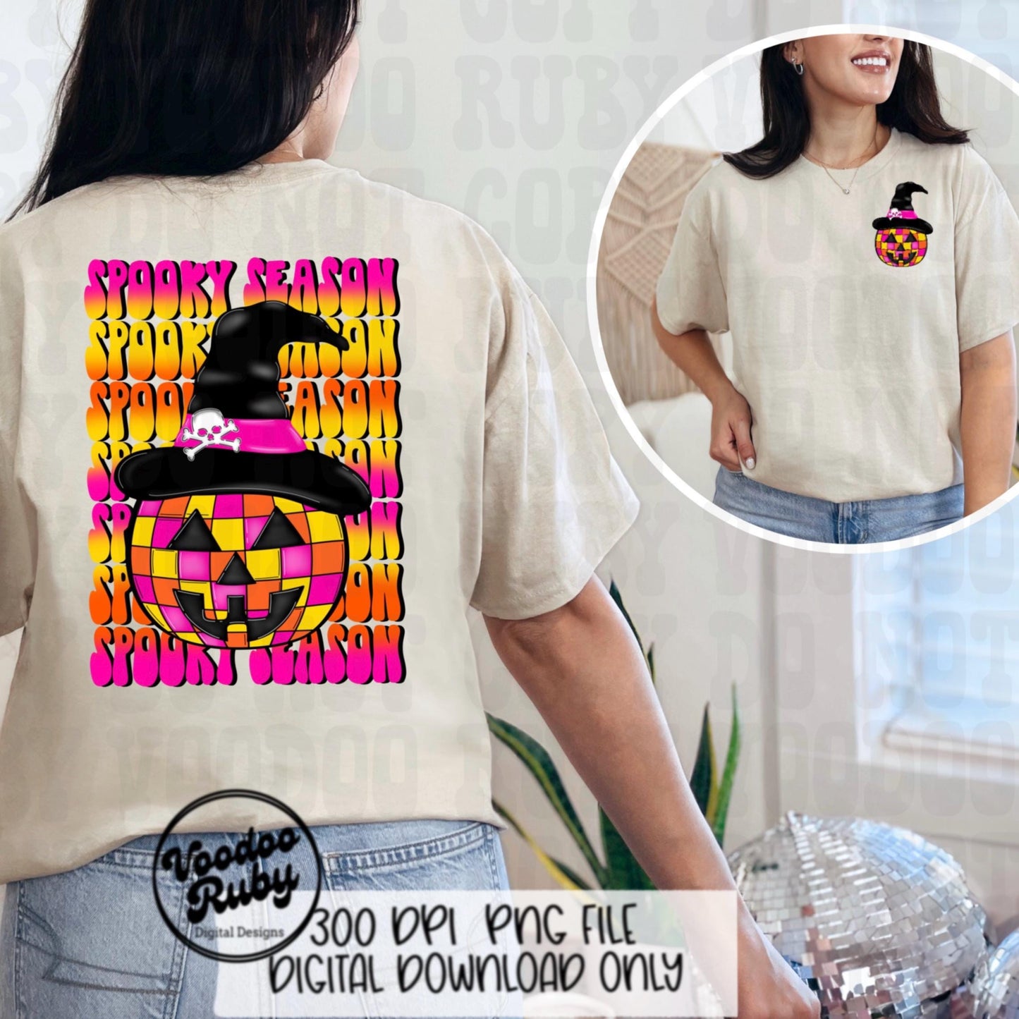 Spooky Season PNG Design Halloween Sublimation Hand Drawn Digital Download Disco Ball Pumpkin Witch Trendy DTF Printable Retro Font