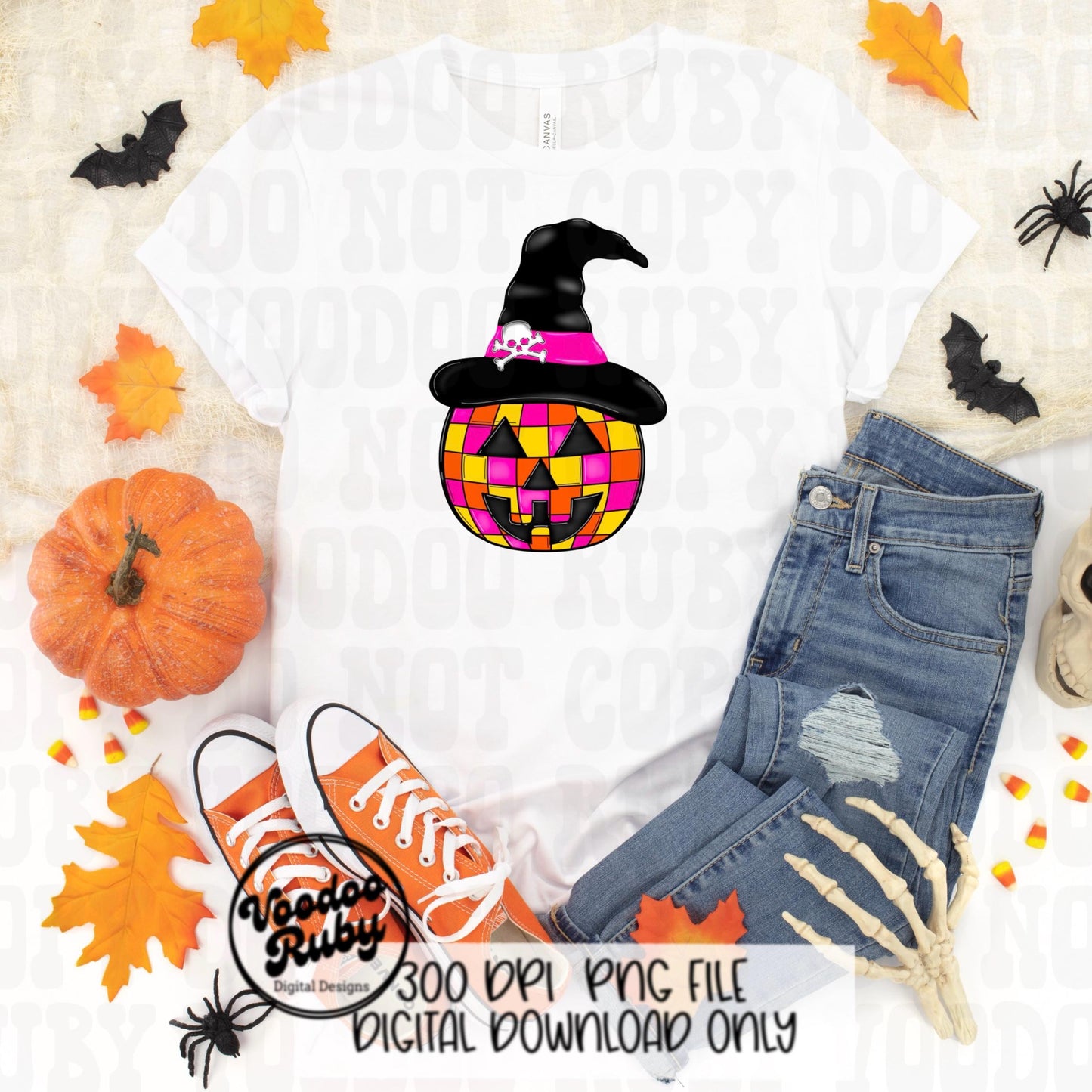 Halloween Disco Ball Pumpkin PNG Design Halloween Sublimation Hand Drawn Digital Download Pumpkin Witch Trendy DTF Halloween Clip Art