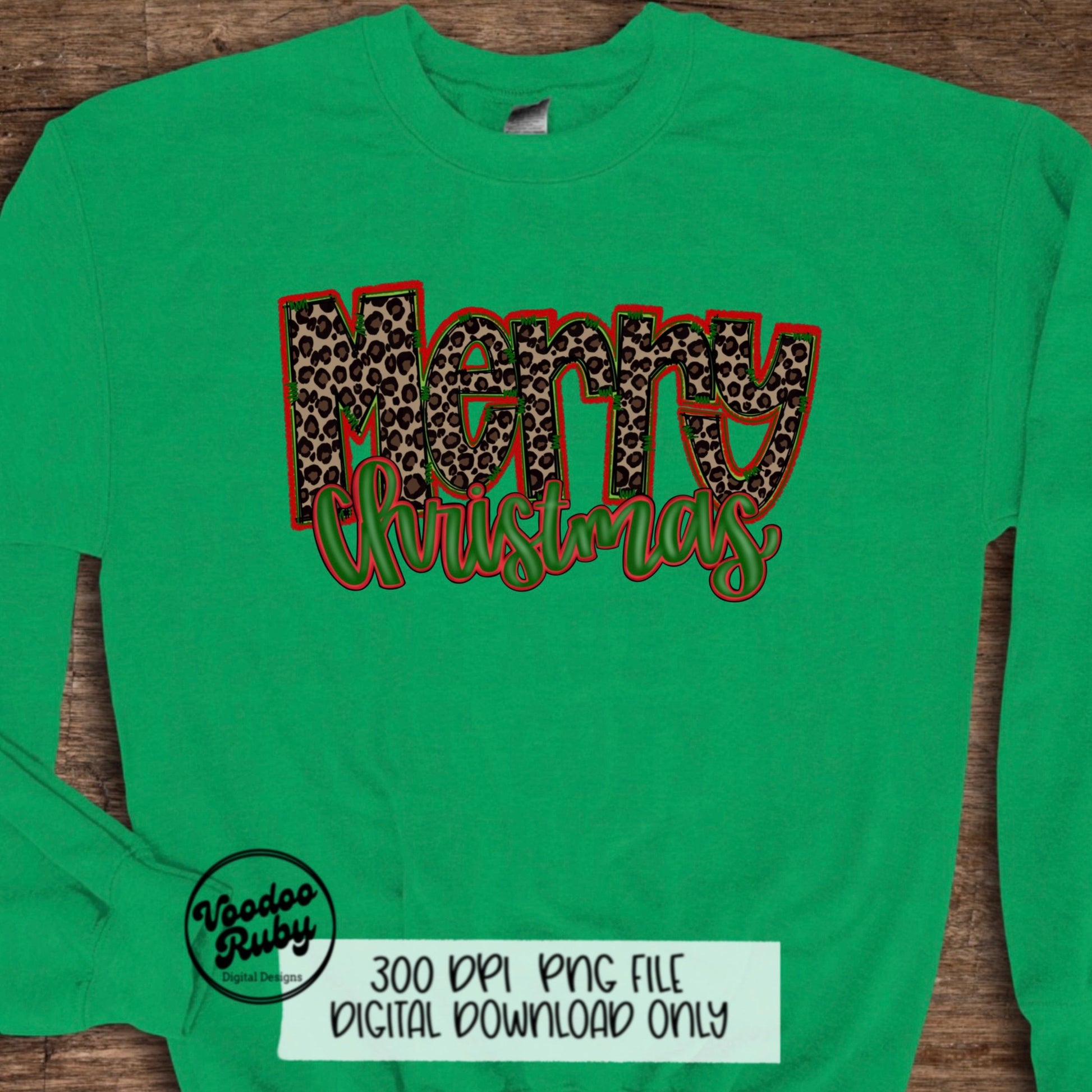 Leopard Merry Christmas Sublimation Design | Hand Drawn Digital Design Download | Christmas PNG | Leopard PNG | Clip Art | Printable