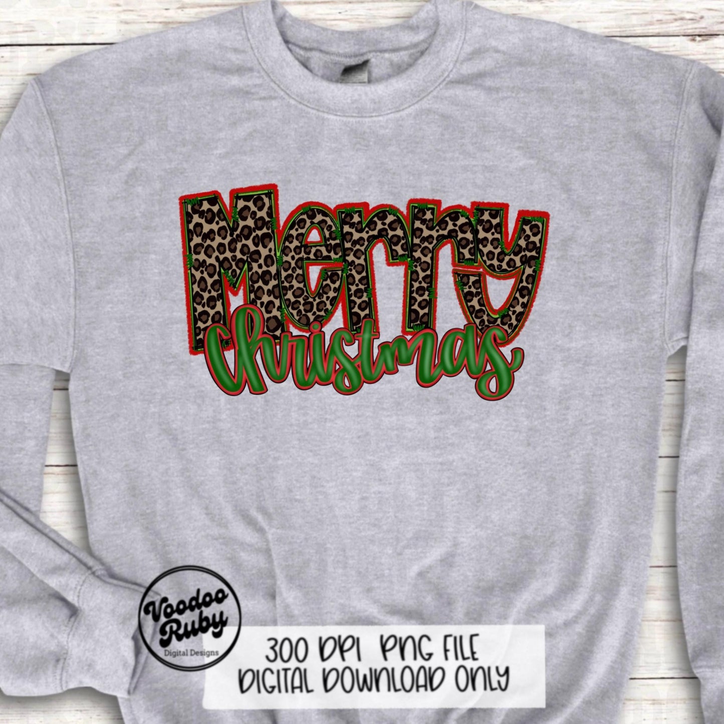 Leopard Merry Christmas Sublimation Design | Hand Drawn Digital Design Download | Christmas PNG | Leopard PNG | Clip Art | Printable