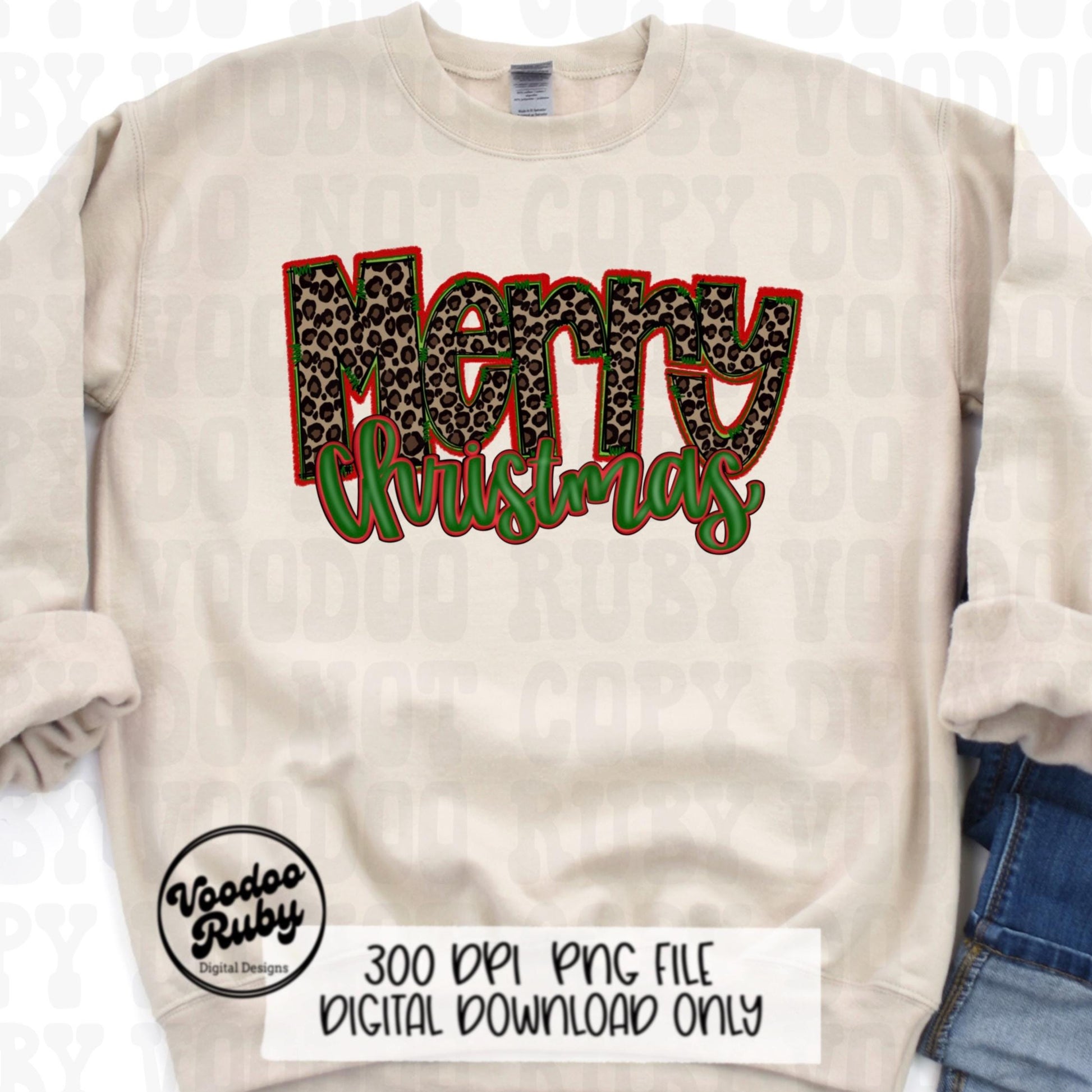 Leopard Merry Christmas Sublimation Design | Hand Drawn Digital Design Download | Christmas PNG | Leopard PNG | Clip Art | Printable
