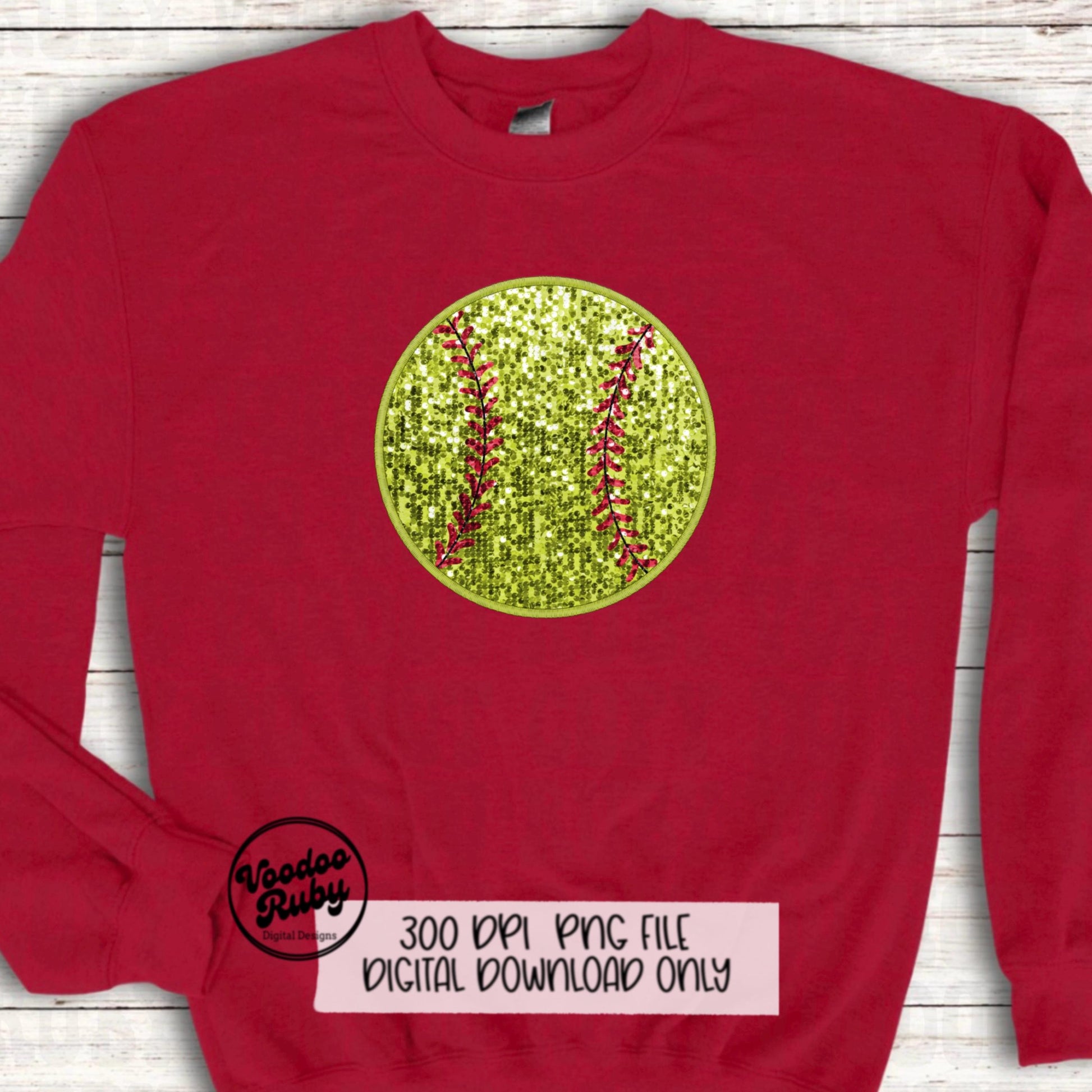 Sequin Softball PNG Design Sublimation Hand Digital Download Softball Faux Embroidery PNG DTF Printable Glitter Softball Clip Art