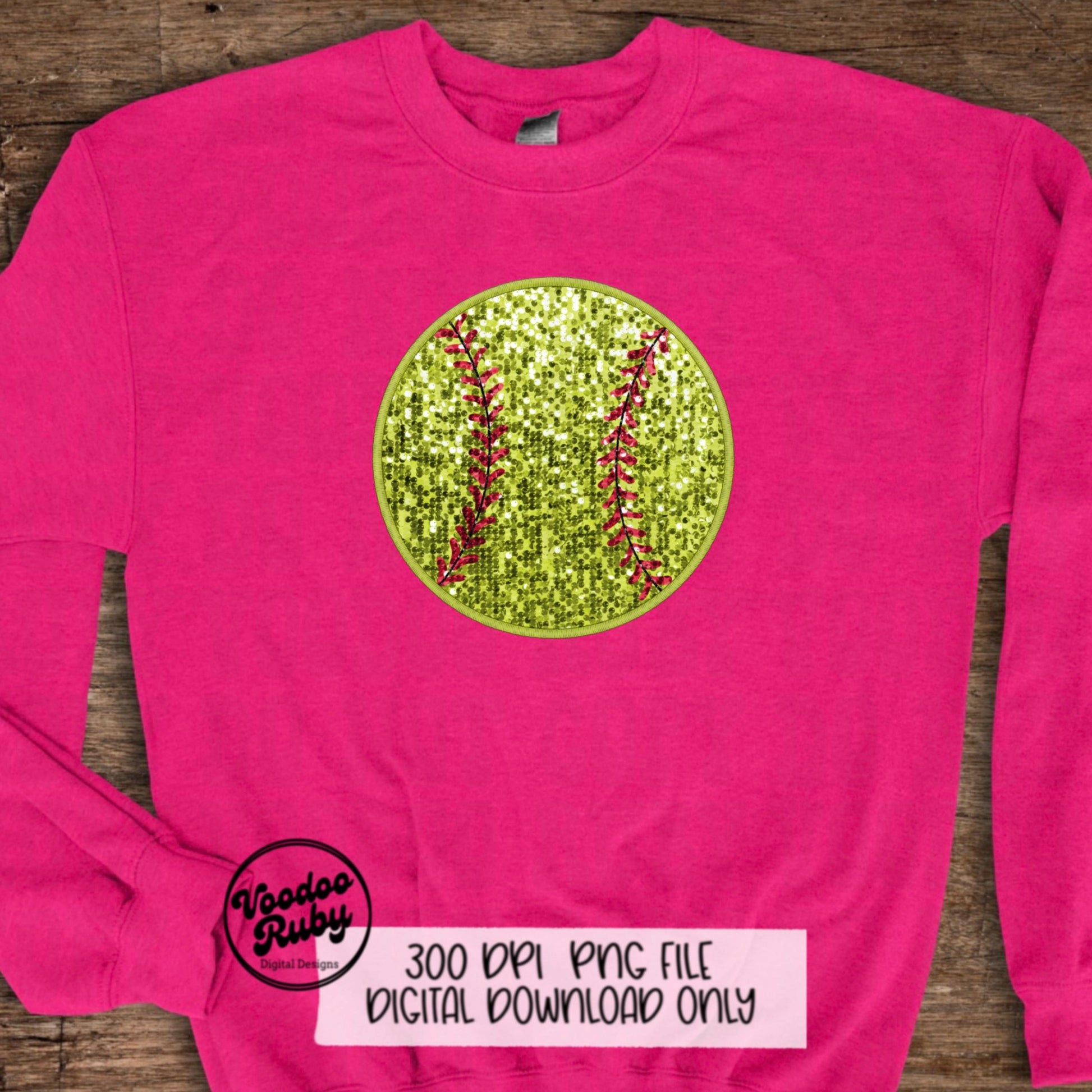 Sequin Softball PNG Design Sublimation Hand Digital Download Softball Faux Embroidery PNG DTF Printable Glitter Softball Clip Art