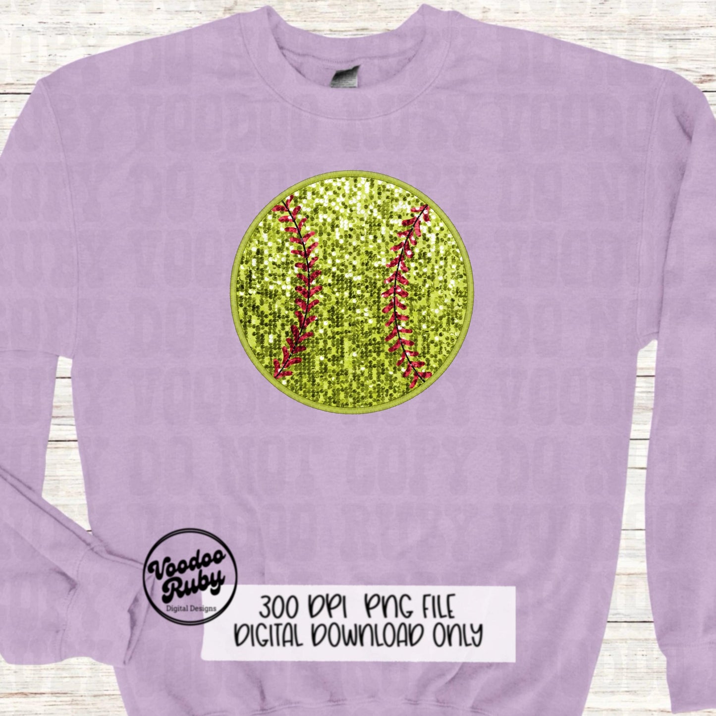 Sequin Softball PNG Design Sublimation Hand Digital Download Softball Faux Embroidery PNG DTF Printable Glitter Softball Clip Art