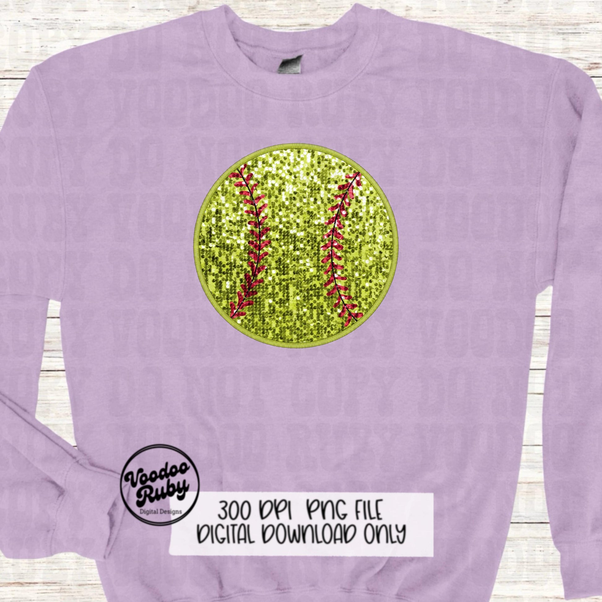 Sequin Softball PNG Design Sublimation Hand Digital Download Softball Faux Embroidery PNG DTF Printable Glitter Softball Clip Art