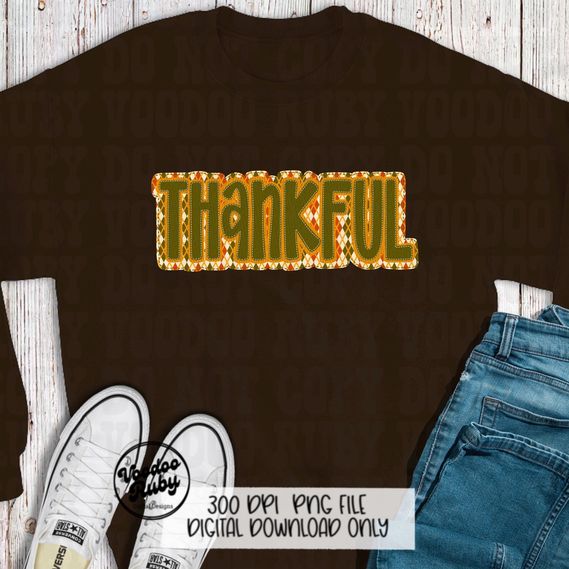 Thankful PNG Design Faux Applique Thanksgiving PNG Hand Drawn Digital Download Sublimation PNG Thanksgiving dtf printable Faux Embroidery