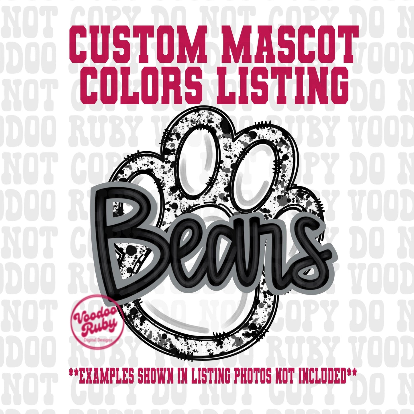 Hand Drawn Bears Mascot PNG: Football Paw Print, Sublimation Design (Digital Download