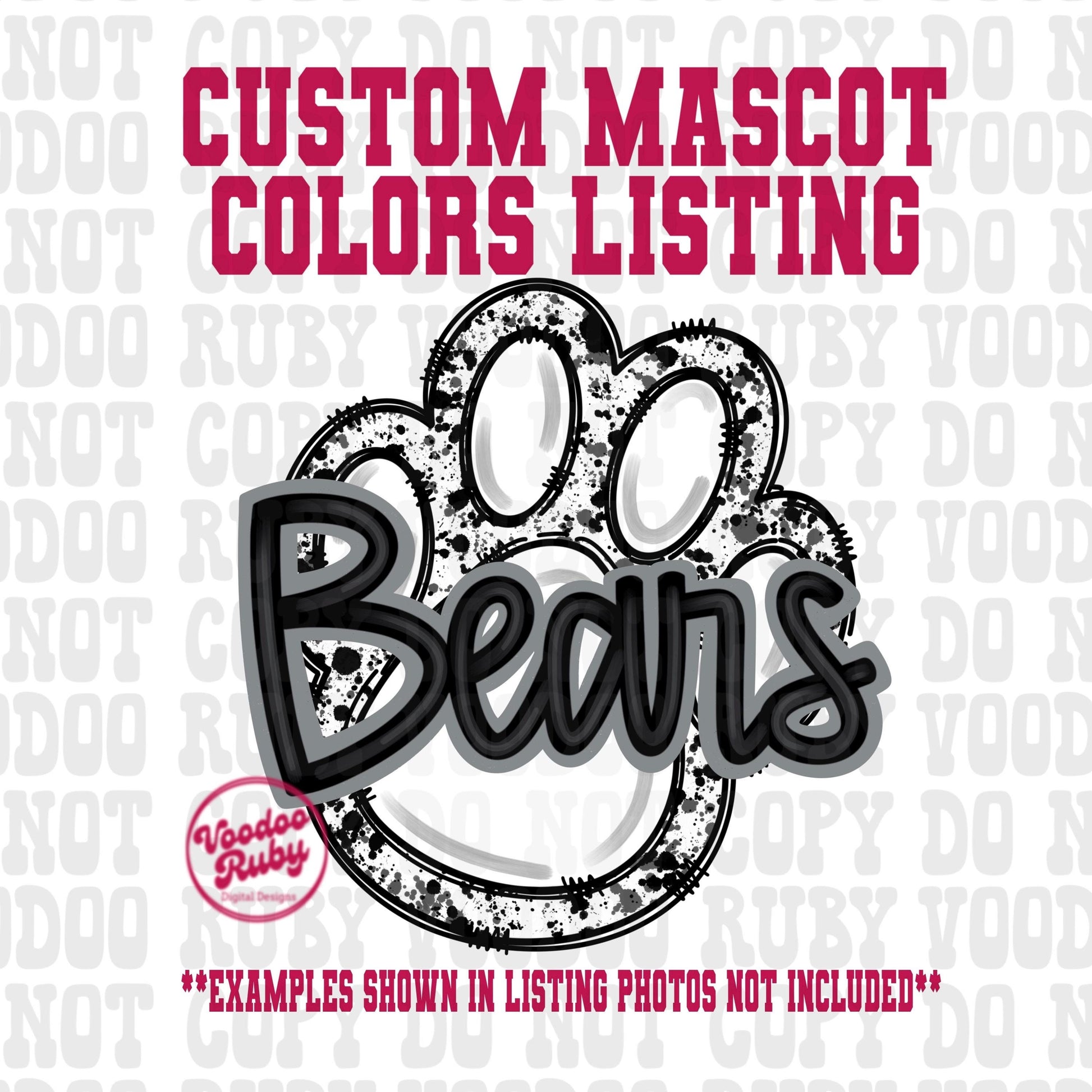 Hand Drawn Bears Mascot PNG: Football Paw Print, Sublimation Design (Digital Download